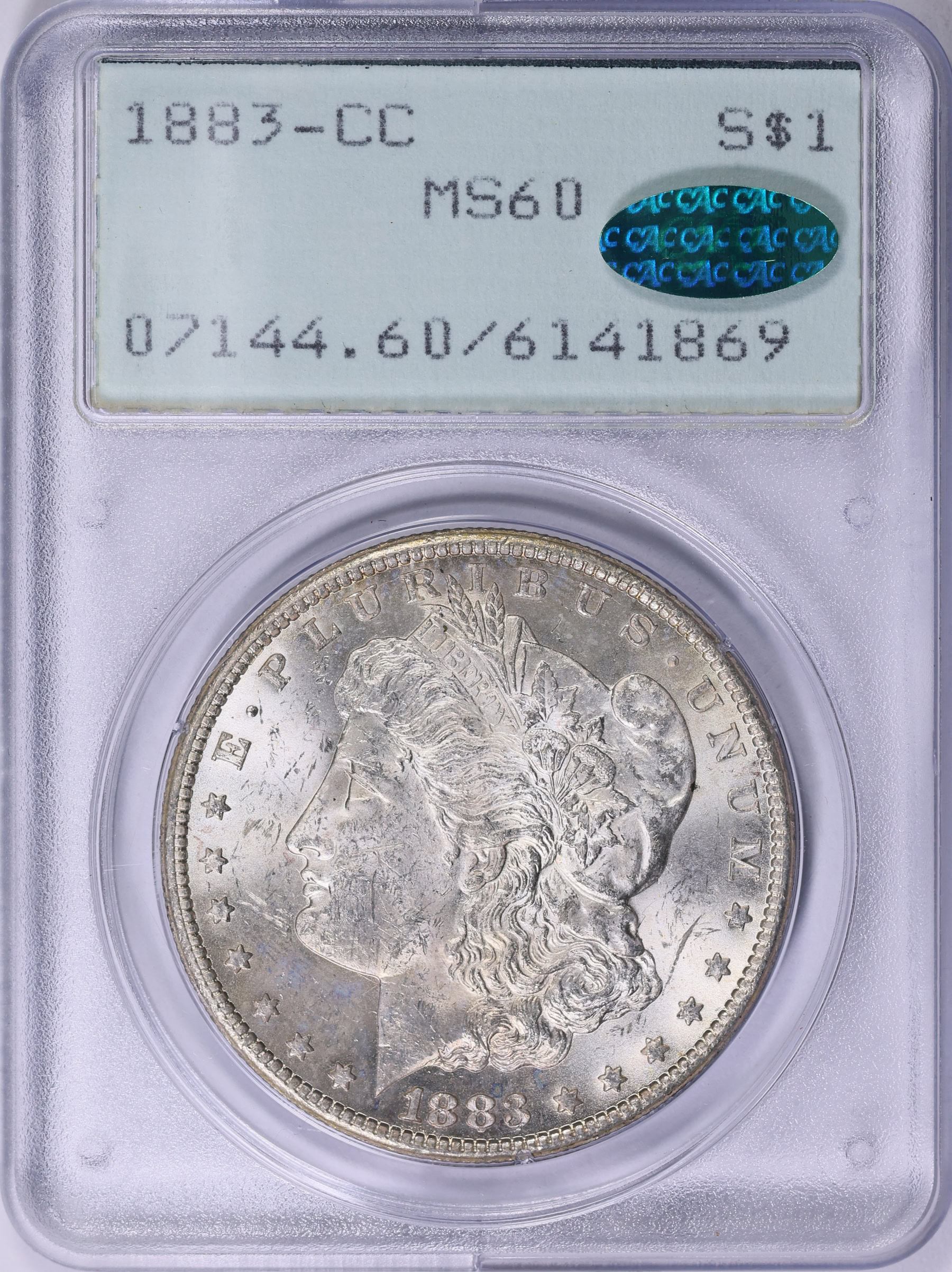 1883-CC Morgan Silver Dollar PCGS MS-60 (CAC Green) OGH (1st Gen