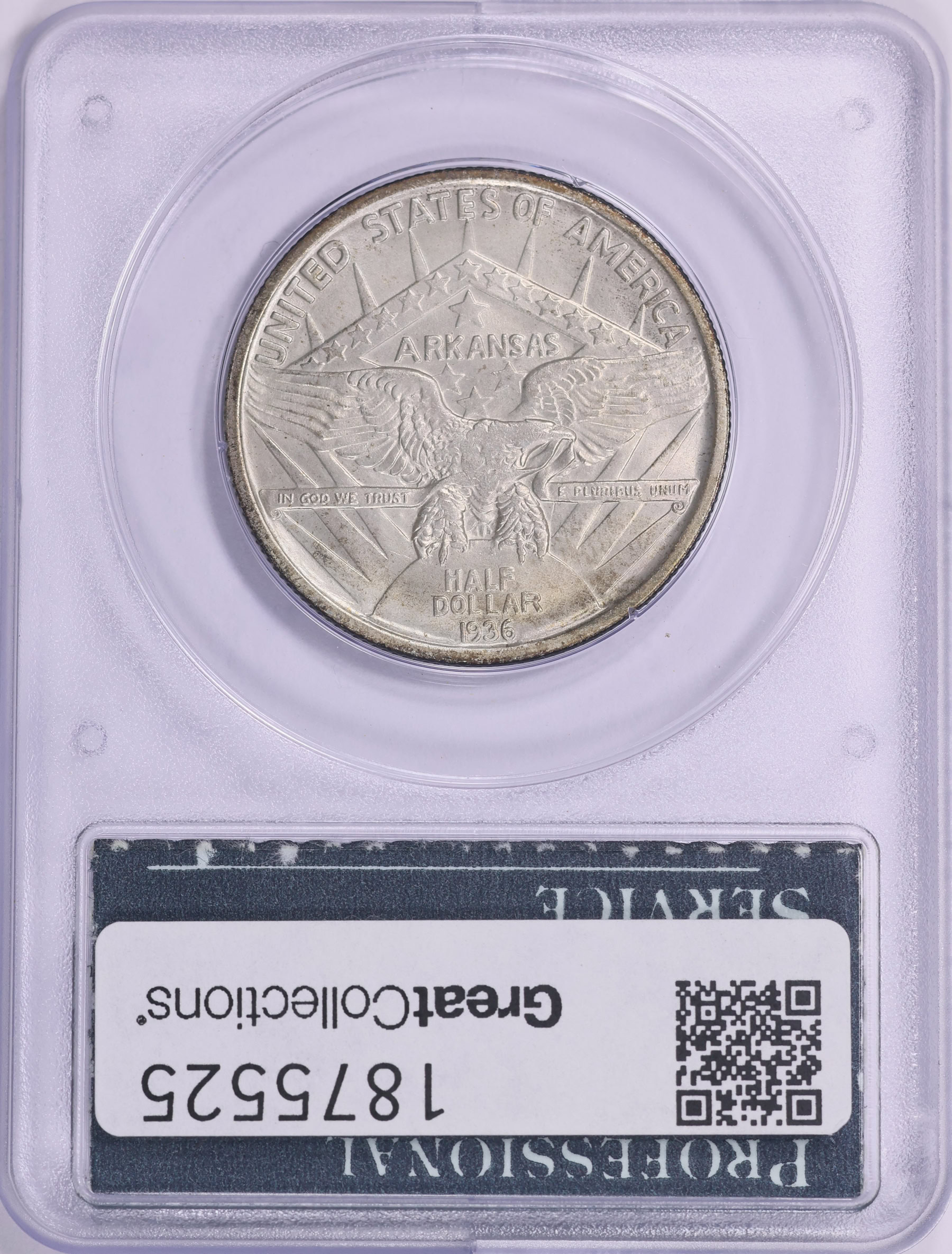 1936 Arkansas Centennial Half Dollar PCGS MS-64 (CAC Green) OGH