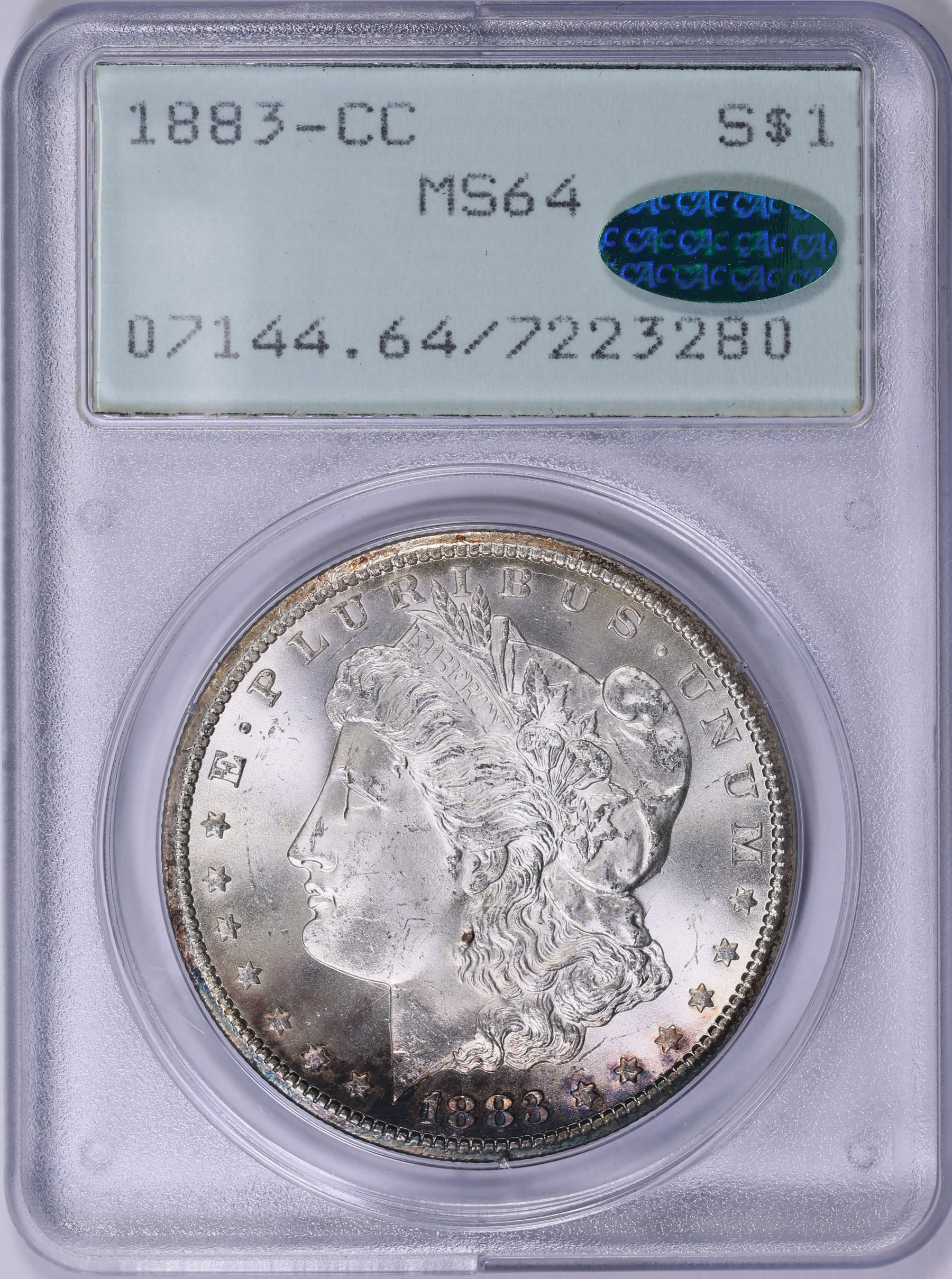 1883-CC Morgan Silver Dollar PCGS MS-64 (CAC Green) OGH (1st Gen