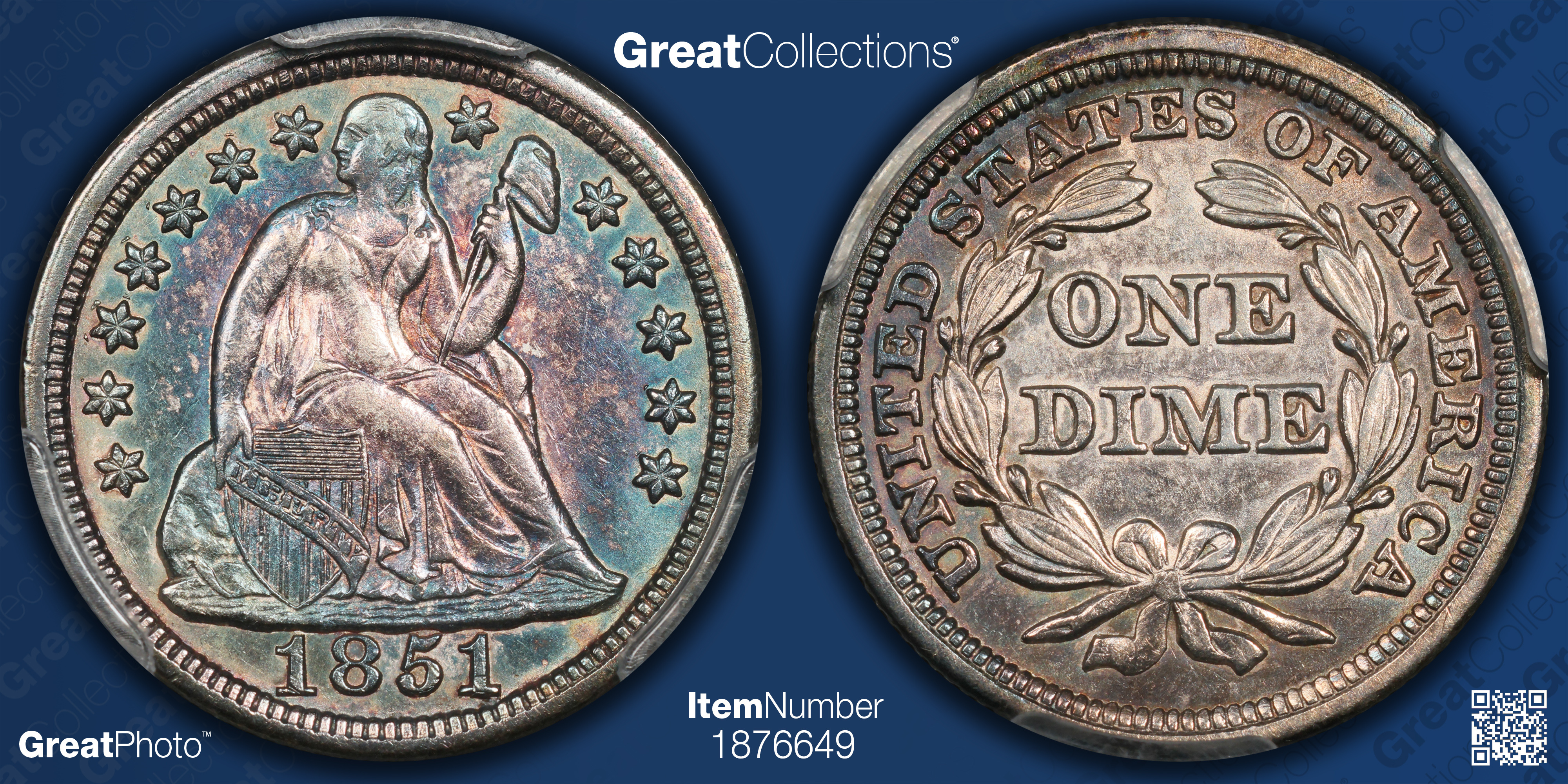1851 Seated Liberty Dime PCGS AU-58 (Toned) (Item 1876649 ...