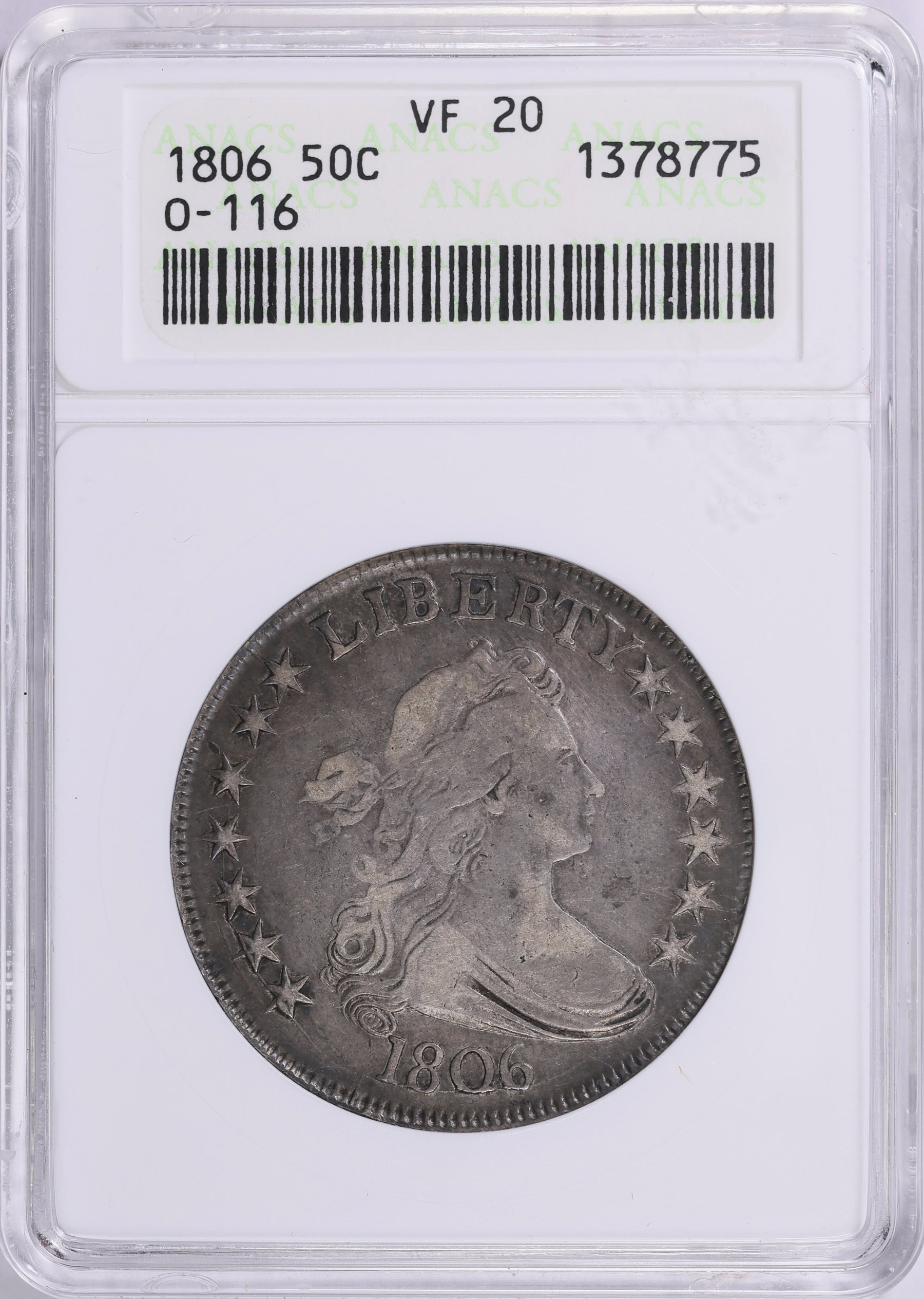 1806 Draped Bust Half Dollar Overton 116 ANACS VF-20 OH (Item