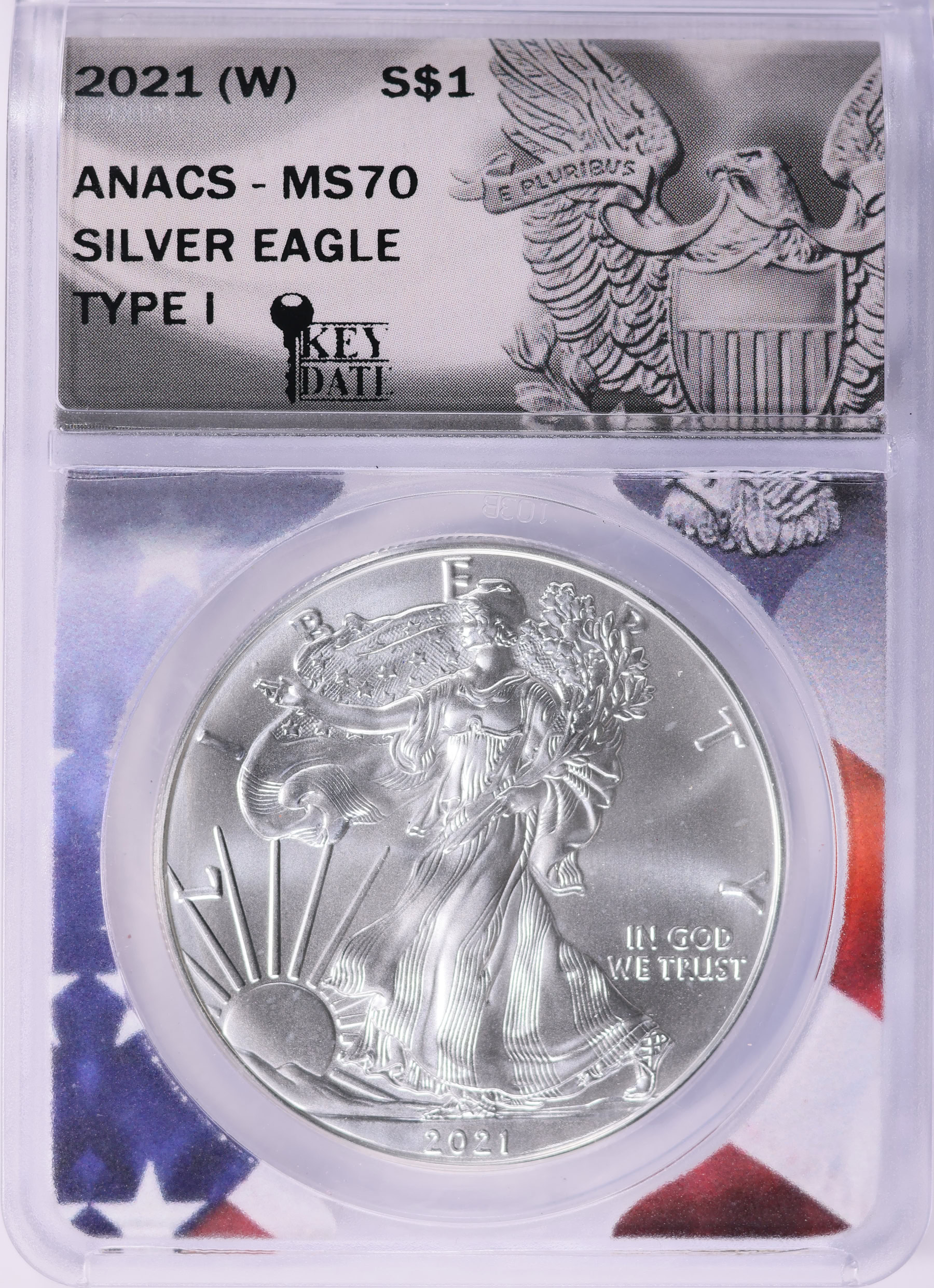 銀貨 Struck at West Point Mint 2021 MS70 2021-(W) $1 Silver Eagle Type 1 Struck at West Point ANACS MS-70
