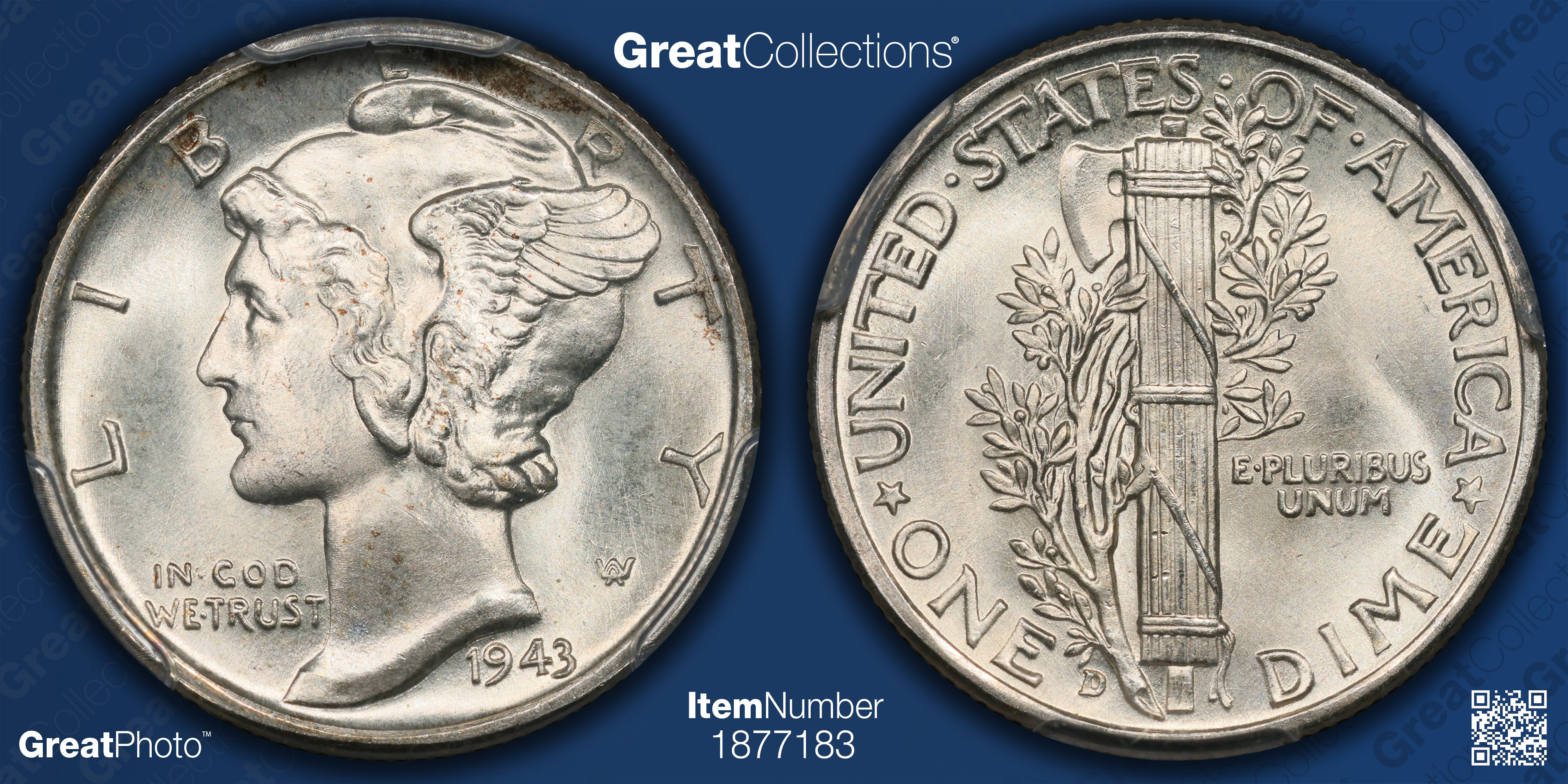 1943 D Mercury Dime Pcgs Ms 67 Fb Item 1877183 Greatcollections 
