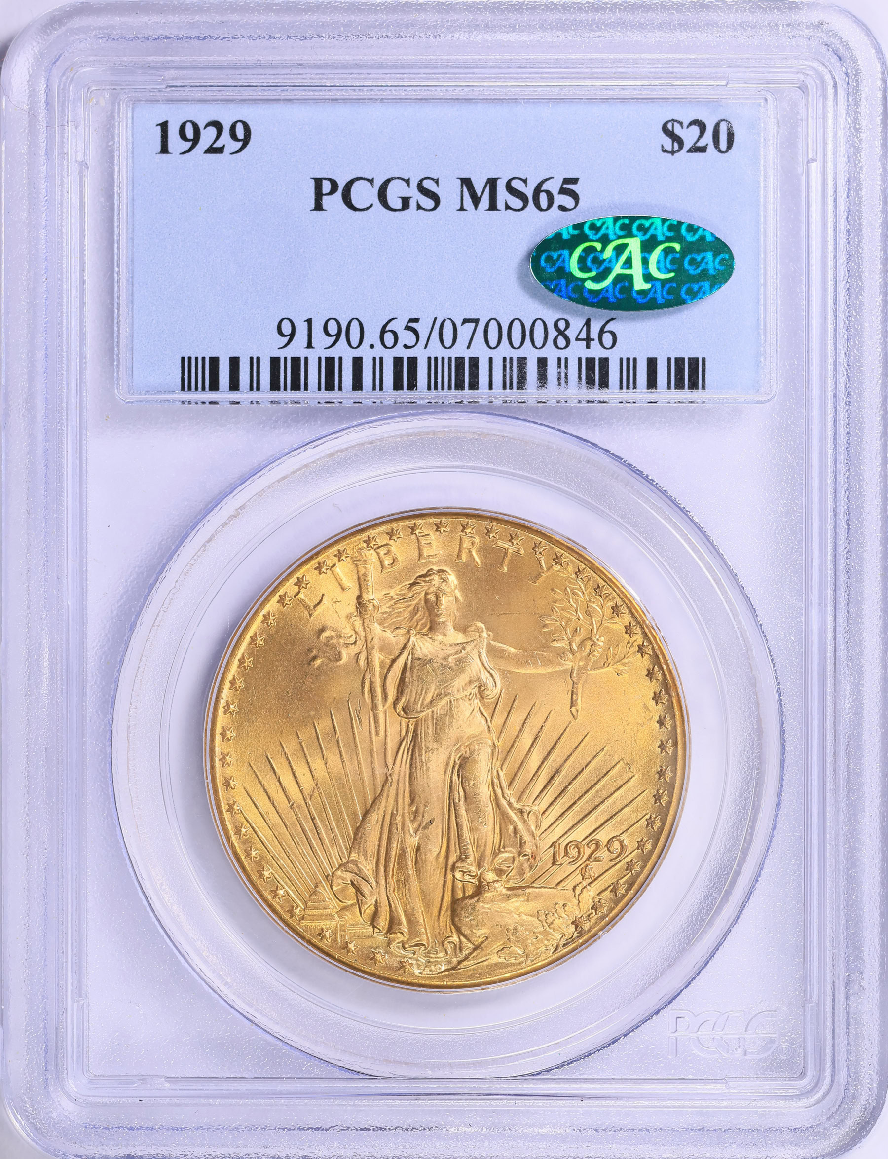 1929 Saint-Gaudens Gold Double Eagle PCGS MS-65 (CAC Green) (Item