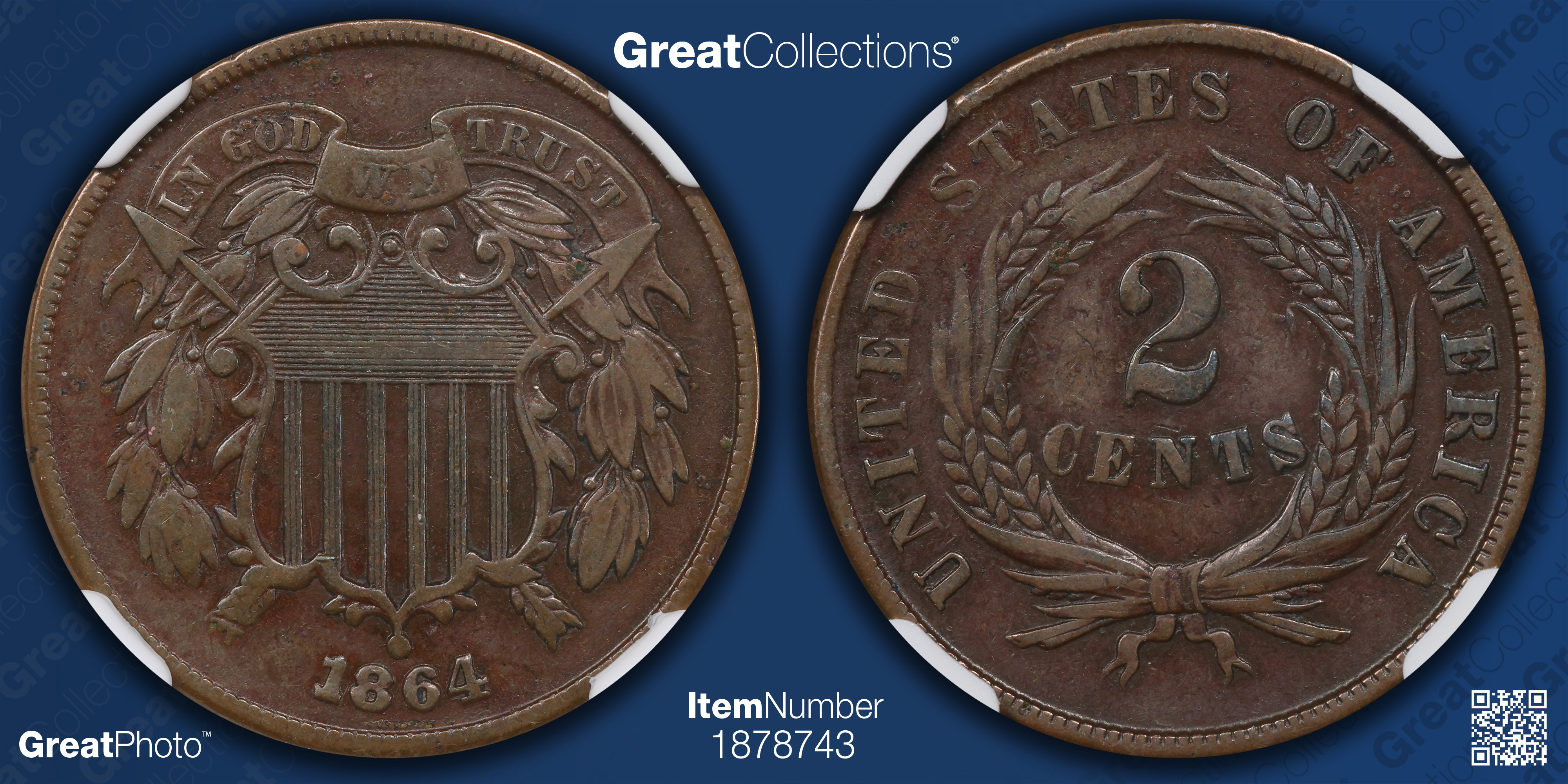 1864 Two-Cent Piece Large Motto NGC XF-40 BN (Item 1878743 ...