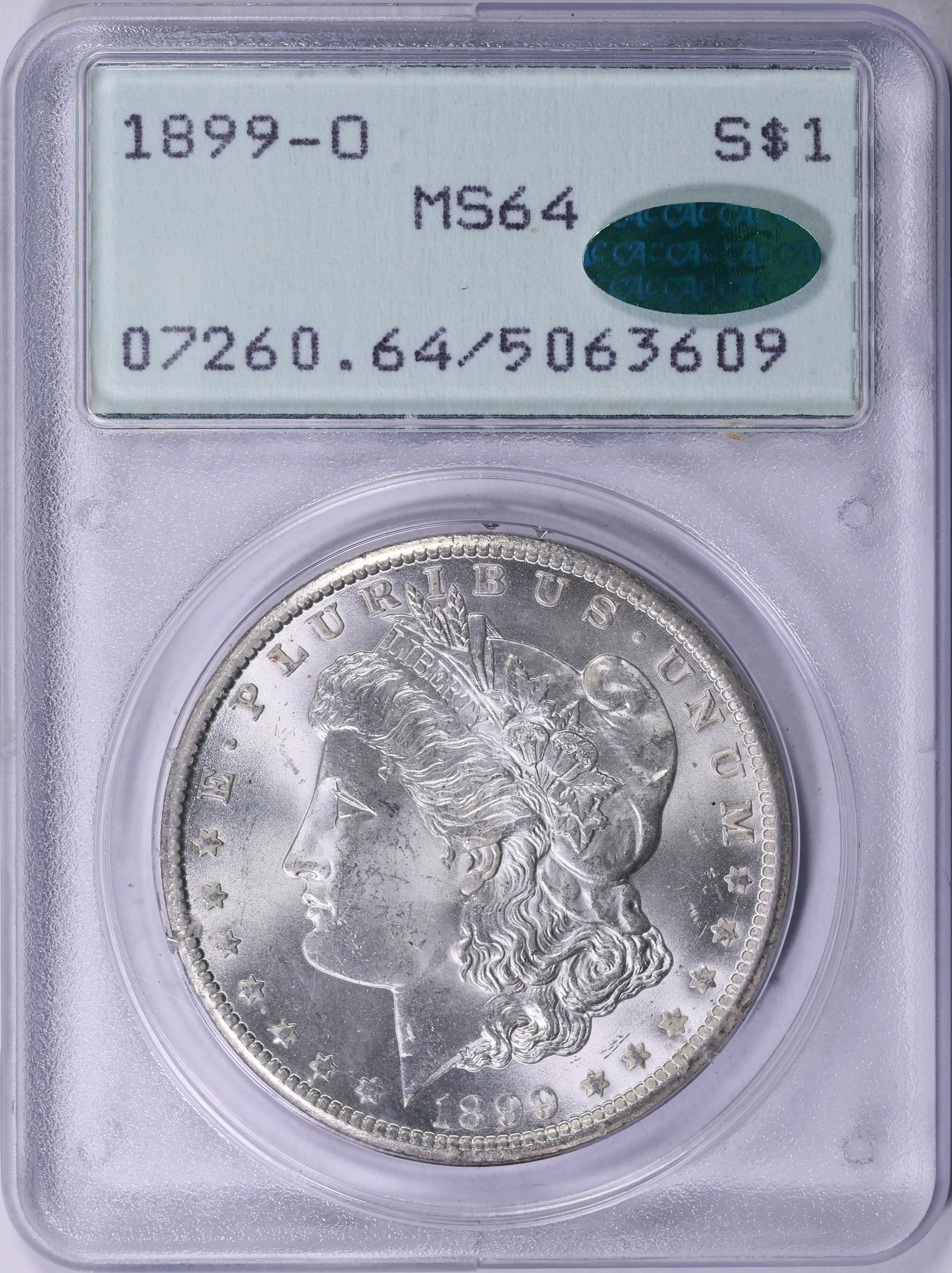 1899-O Morgan Silver Dollar PCGS MS-64 (CAC Green) OGH (1st Gen) (Item ...