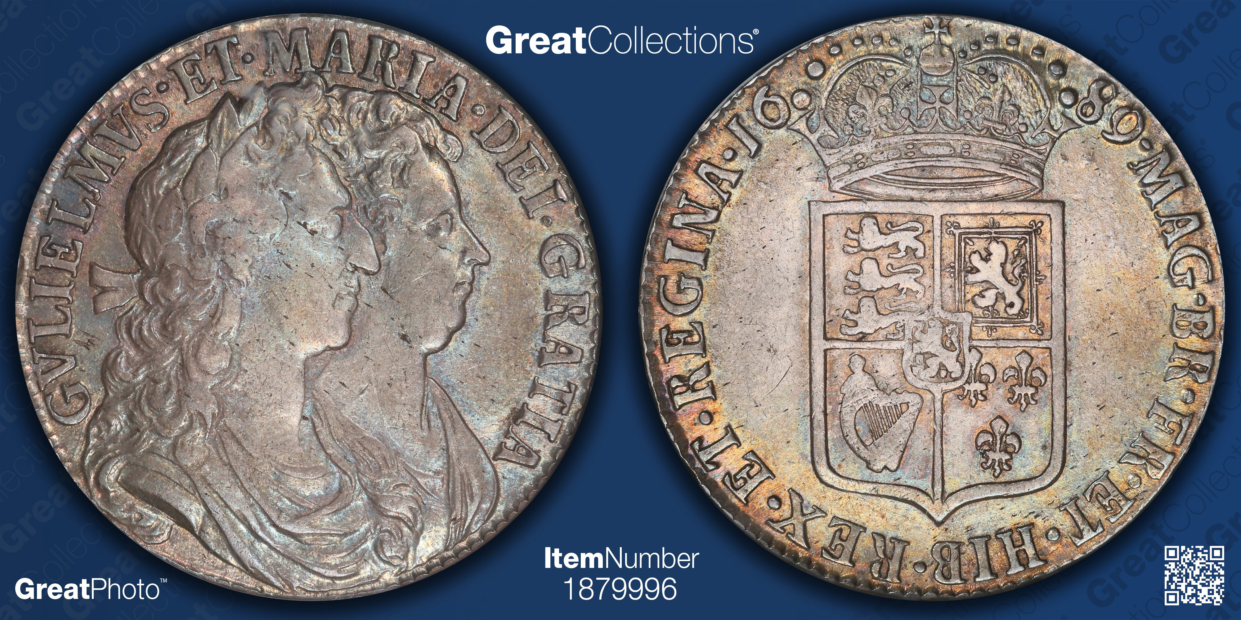 Great Britain 1689 Silver 1/2 Crown First Shield KM-472.1 NGC AU-53 ...
