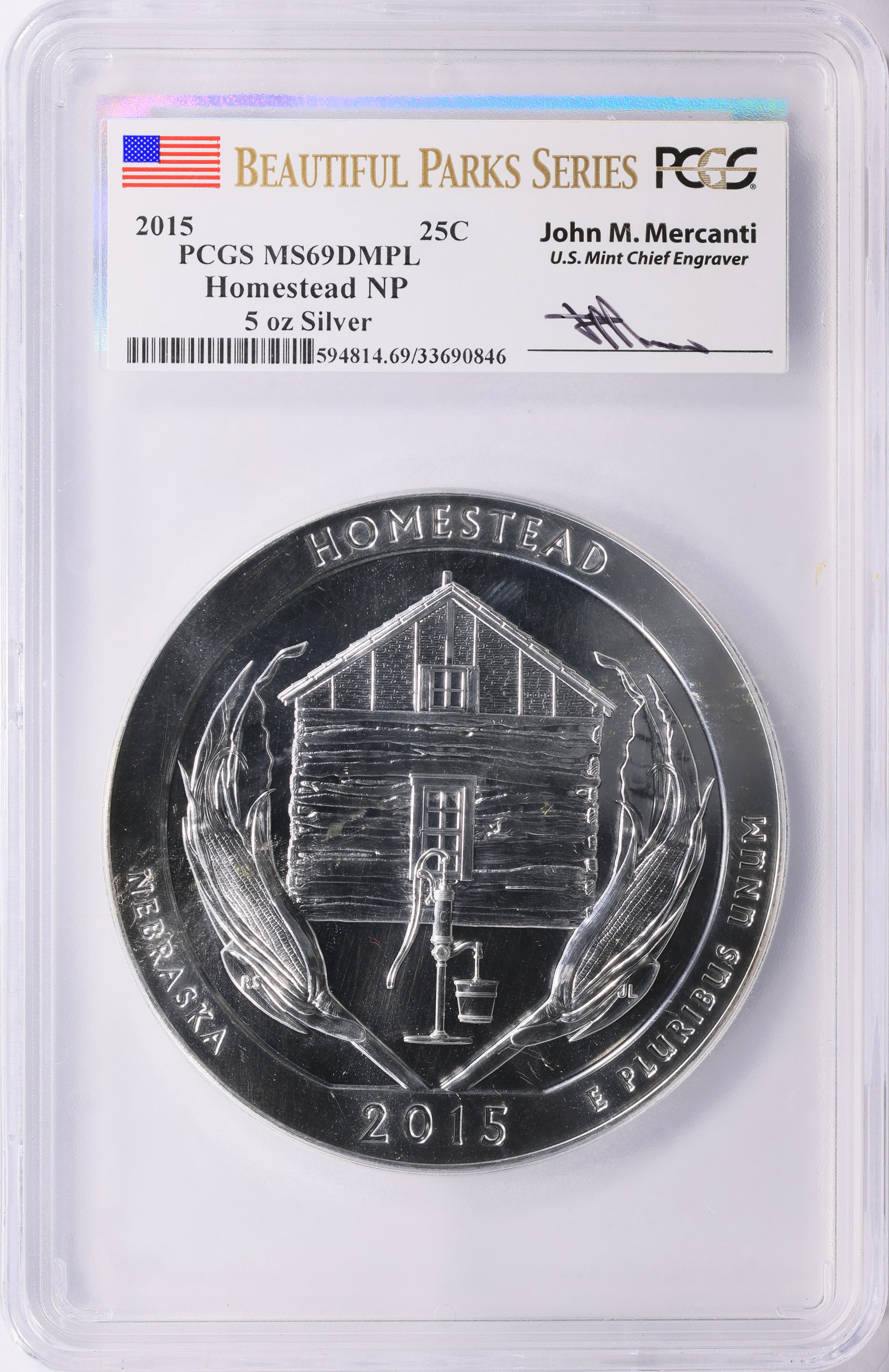 2015 America the Beautiful 5 oz. Silver Quarter Homestead NP PCGS MS-69 ...
