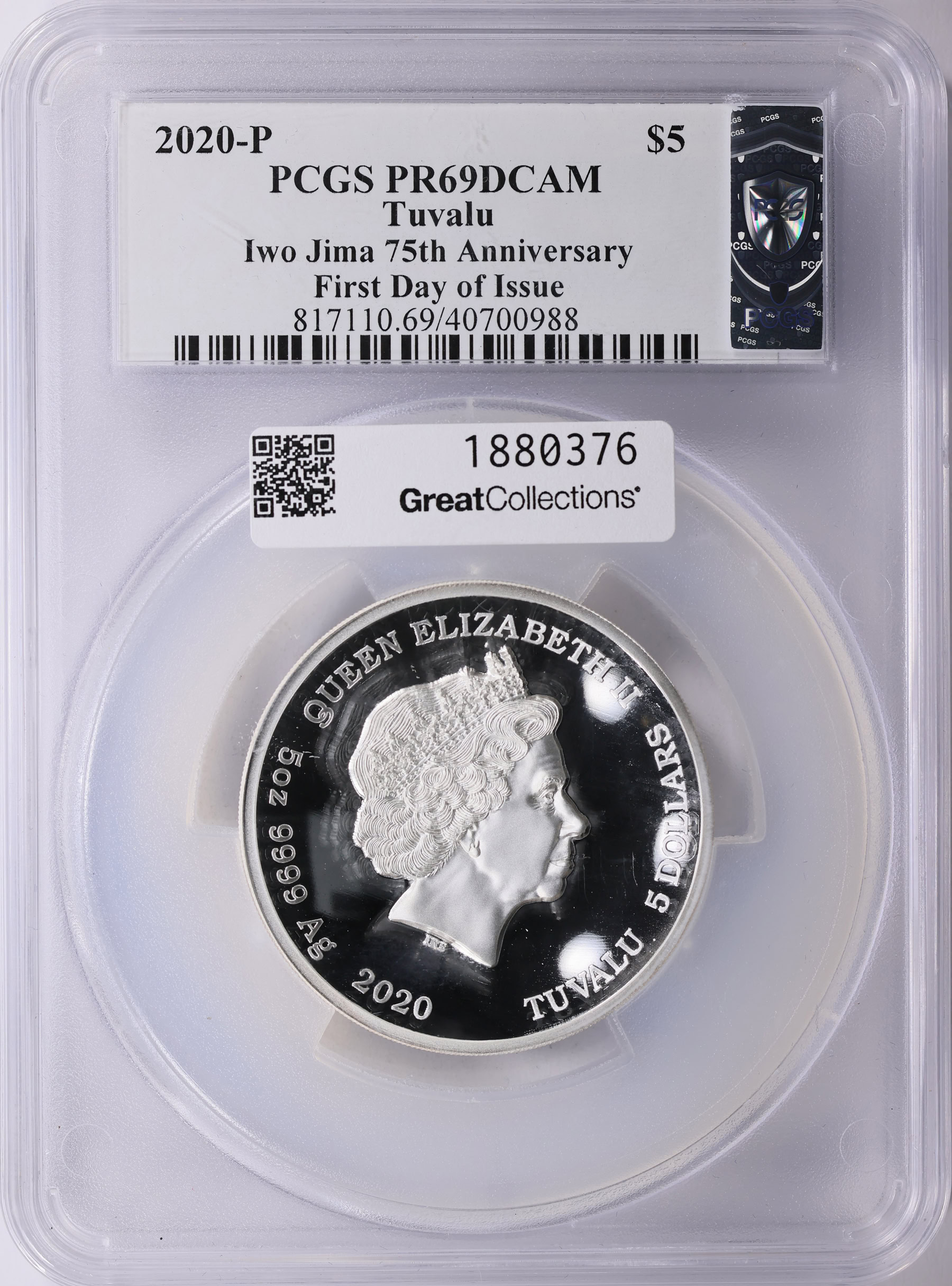 Tuvalu 2020-P Silver $5 Iwo Jima 75th Anniversary First Day of