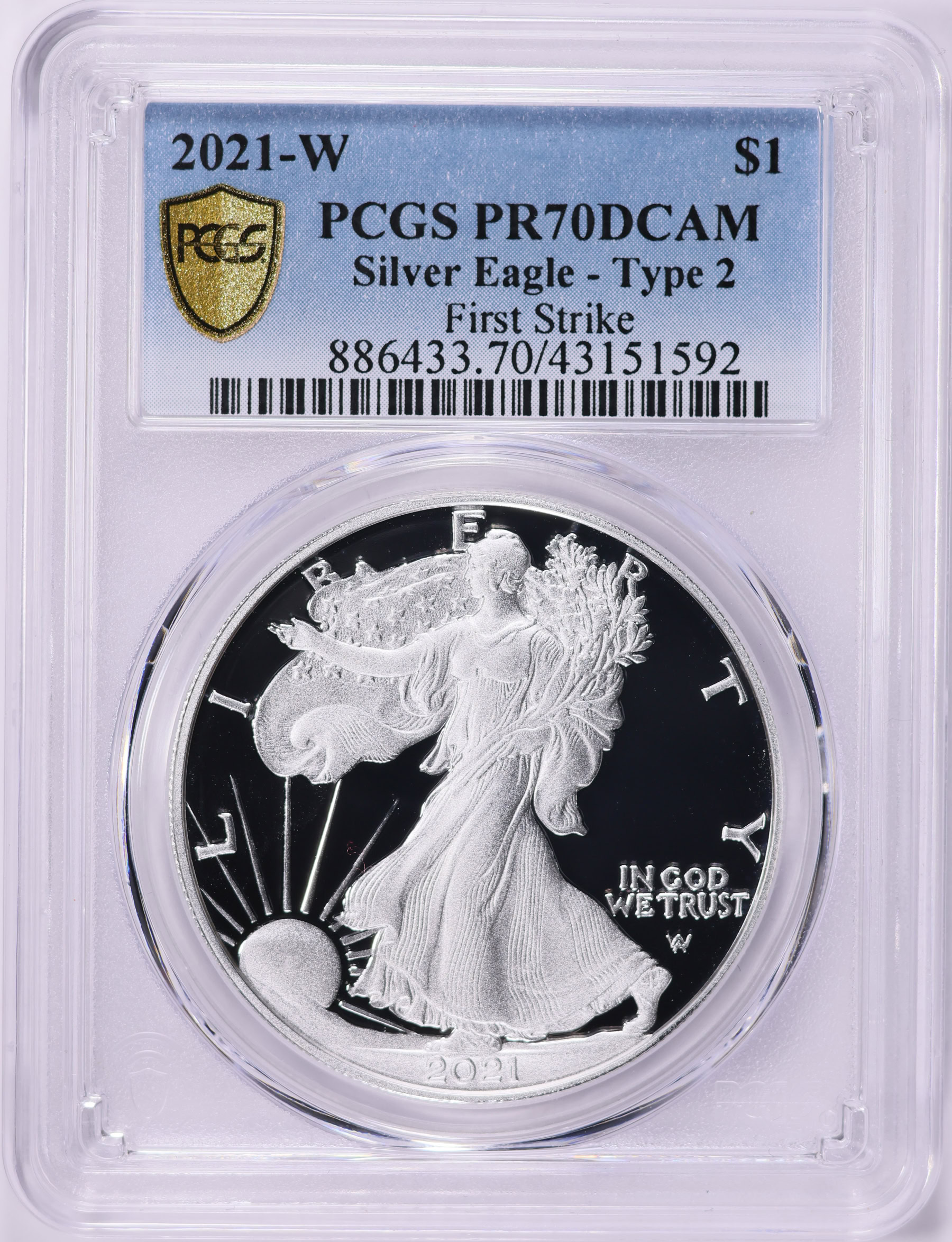 2021-W $1 Silver Eagle Type 2 First Strike PCGS Proof-70 DCAM