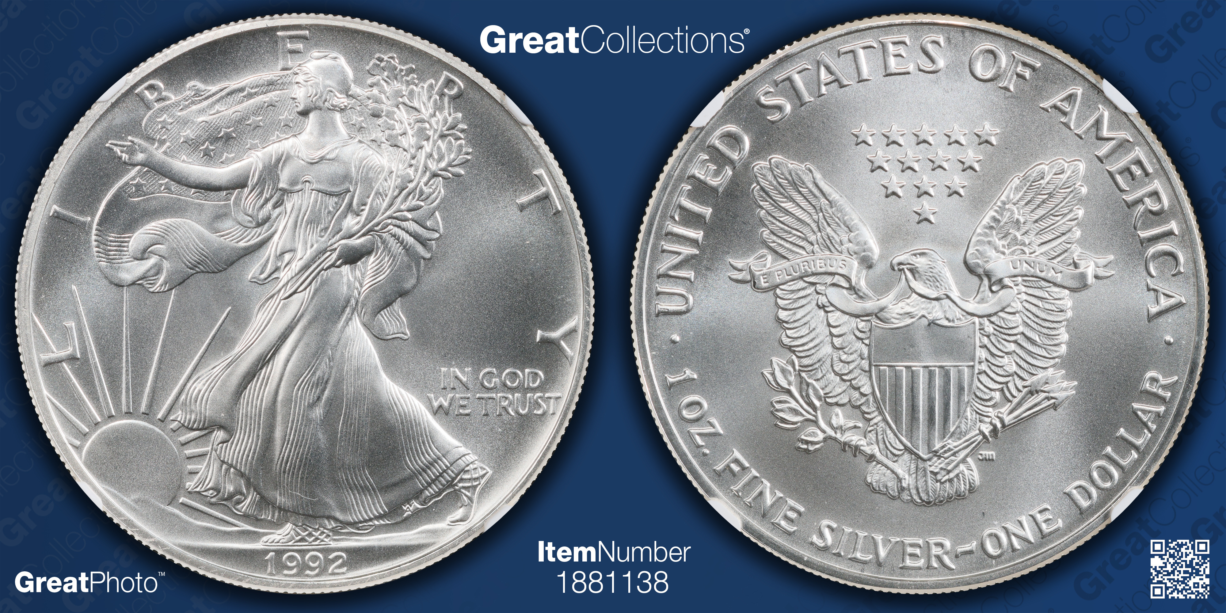 1992 $1 Silver Eagle NGC MS-70 (Mike Castle Signed Label) (Item