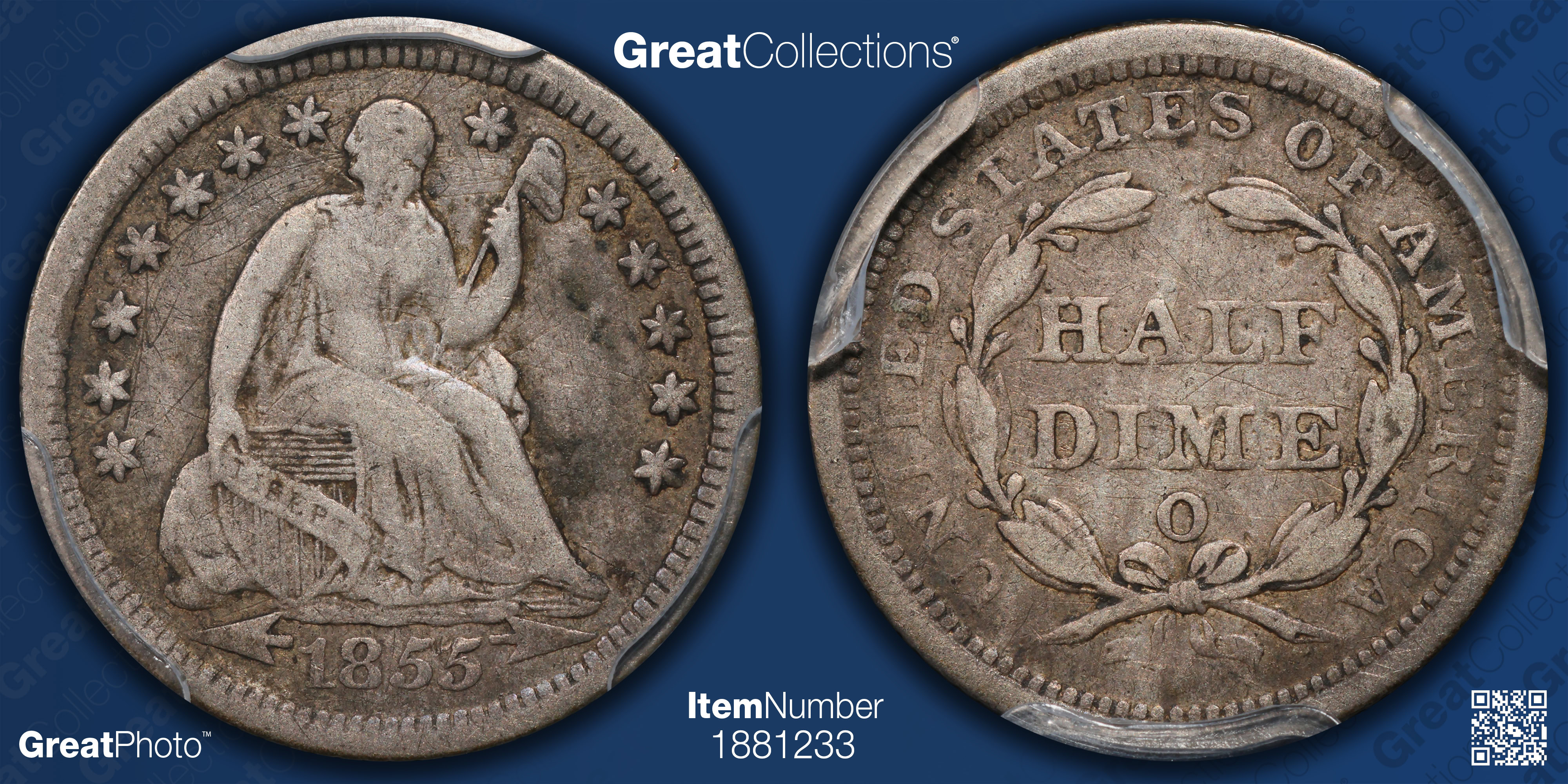 1855-O Seated Liberty Half Dime Arrows PCGS F-15 (Item 1881233 ...