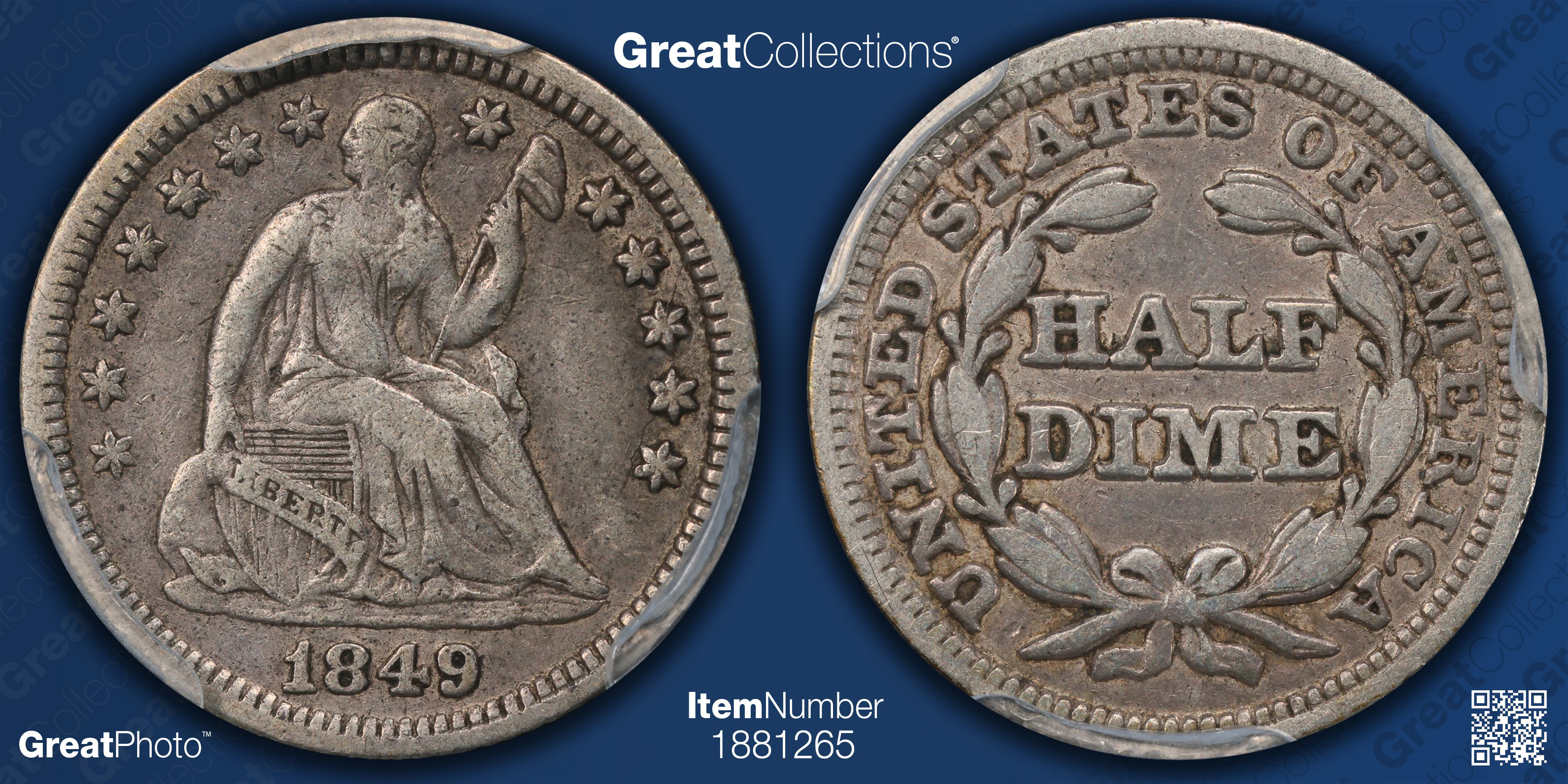 1849 Seated Liberty Half Dime PCGS VF-25 (Item 1881265