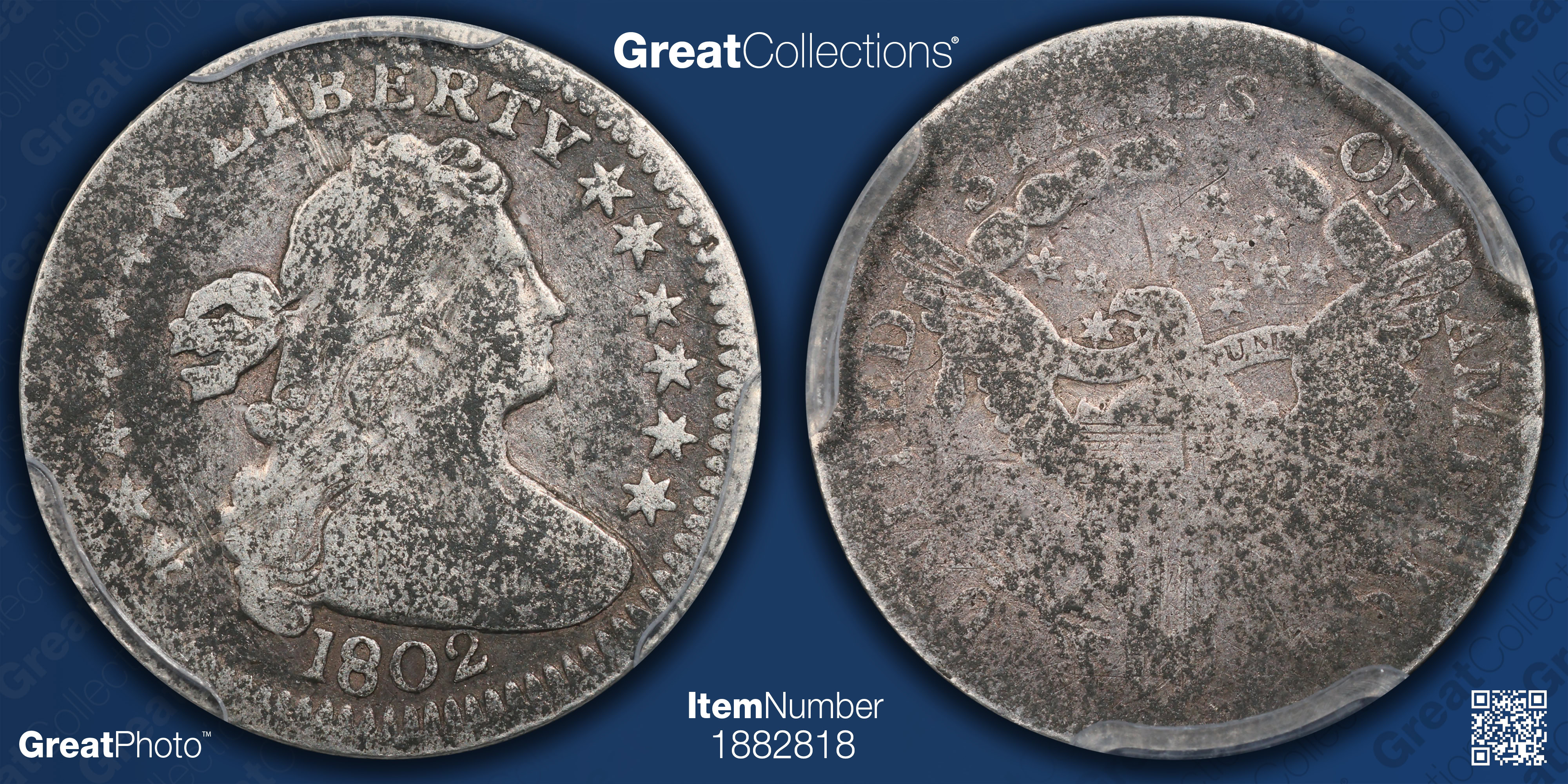 ヒンカ　dime 1802 Draped Bust Half Dime PCGS Genuine VG Details (Item 1882818