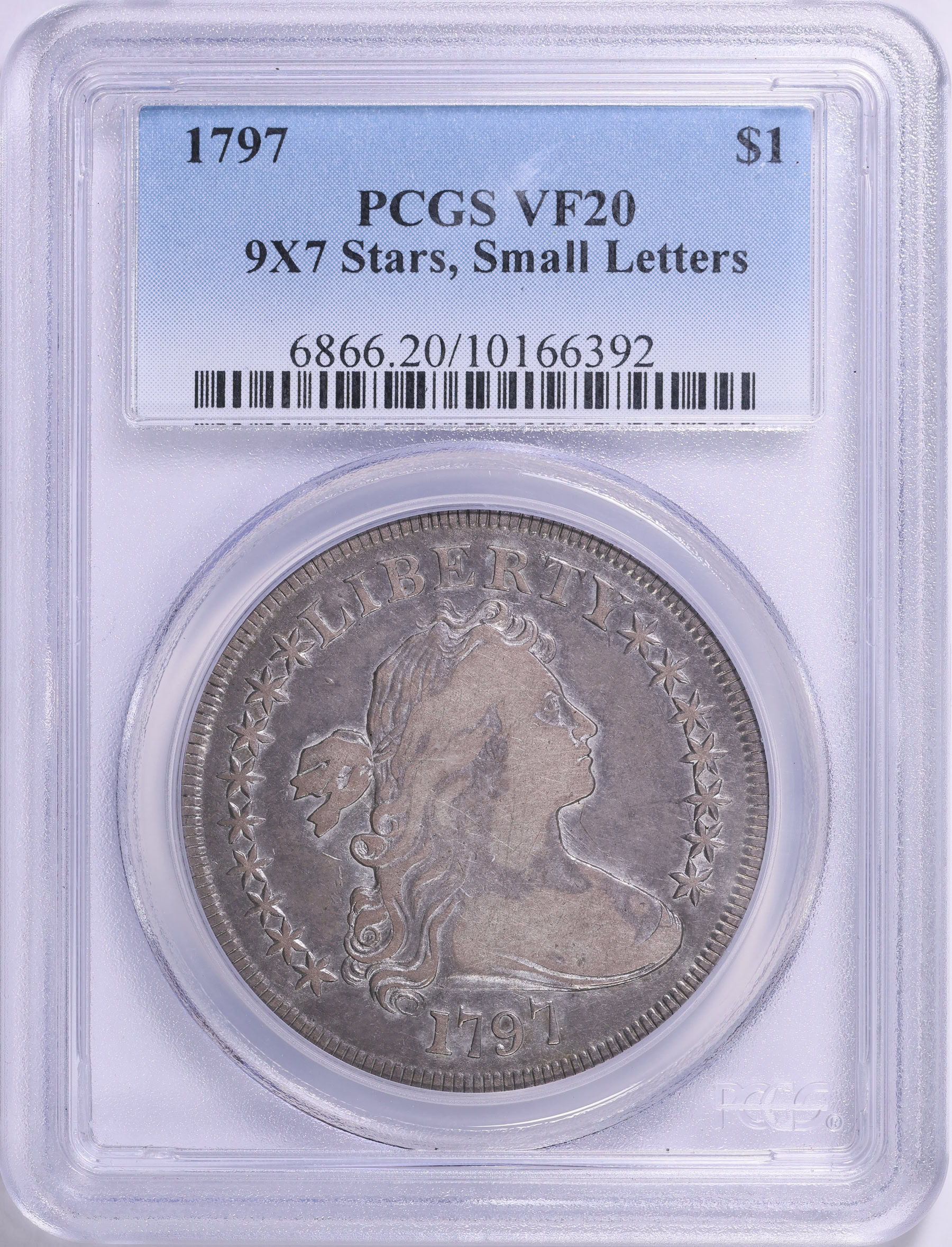 1797 Draped Bust Silver Dollar 9x7 Stars, Small Letters PCGS VF-20