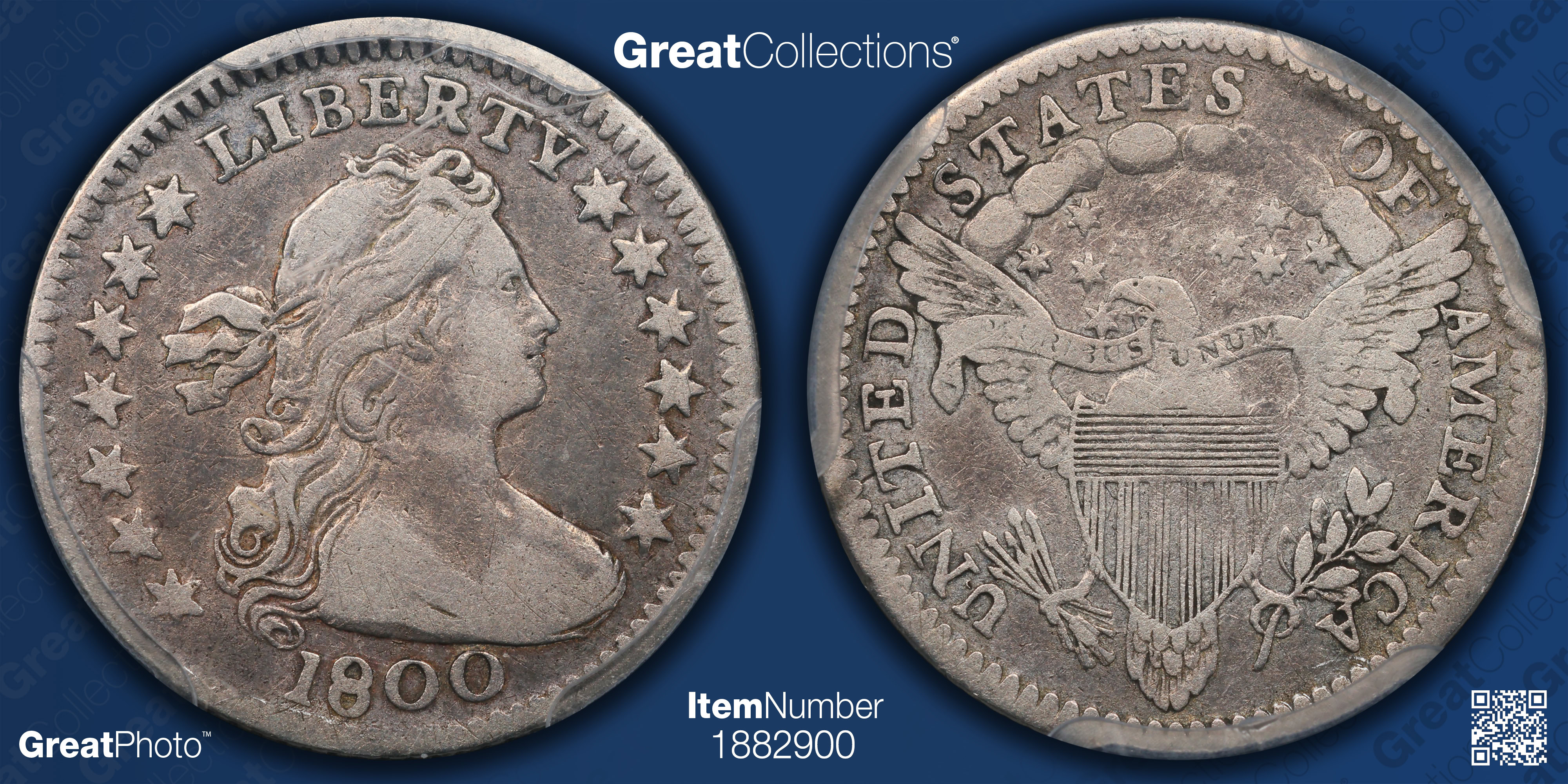 1800 Draped Bust Half Dime PCGS VF-25 (CAC Green) (Item 1882900