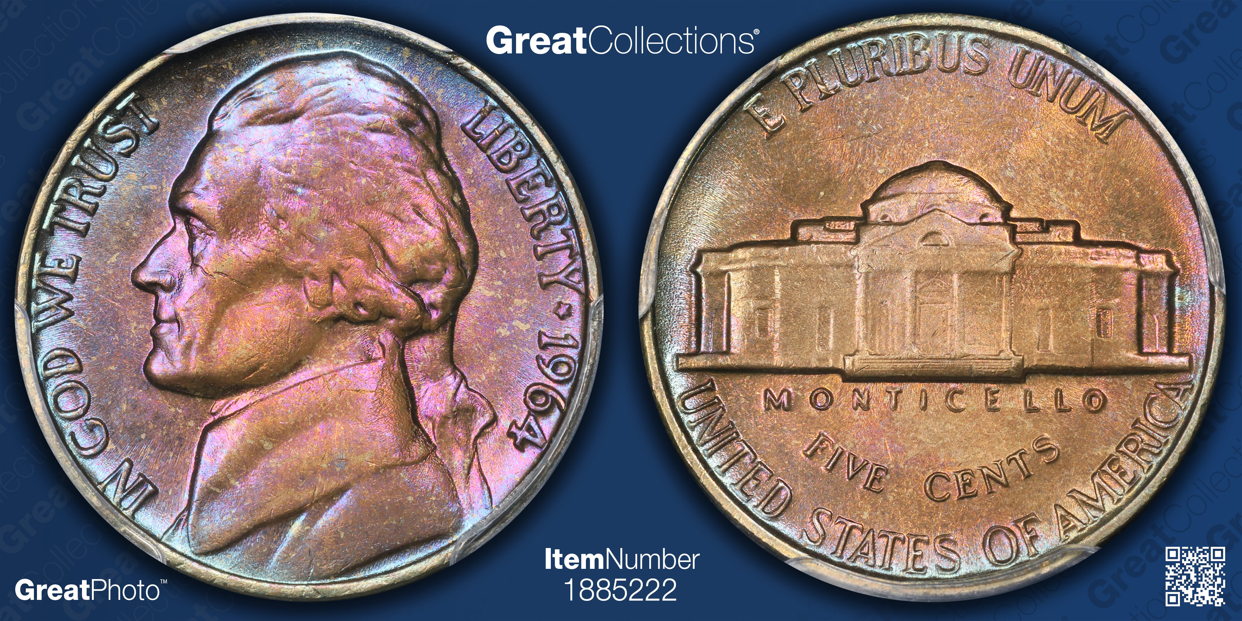 1964 Jefferson Nickel PCGS MS-65 (QA) (Toned) (Item 1885222