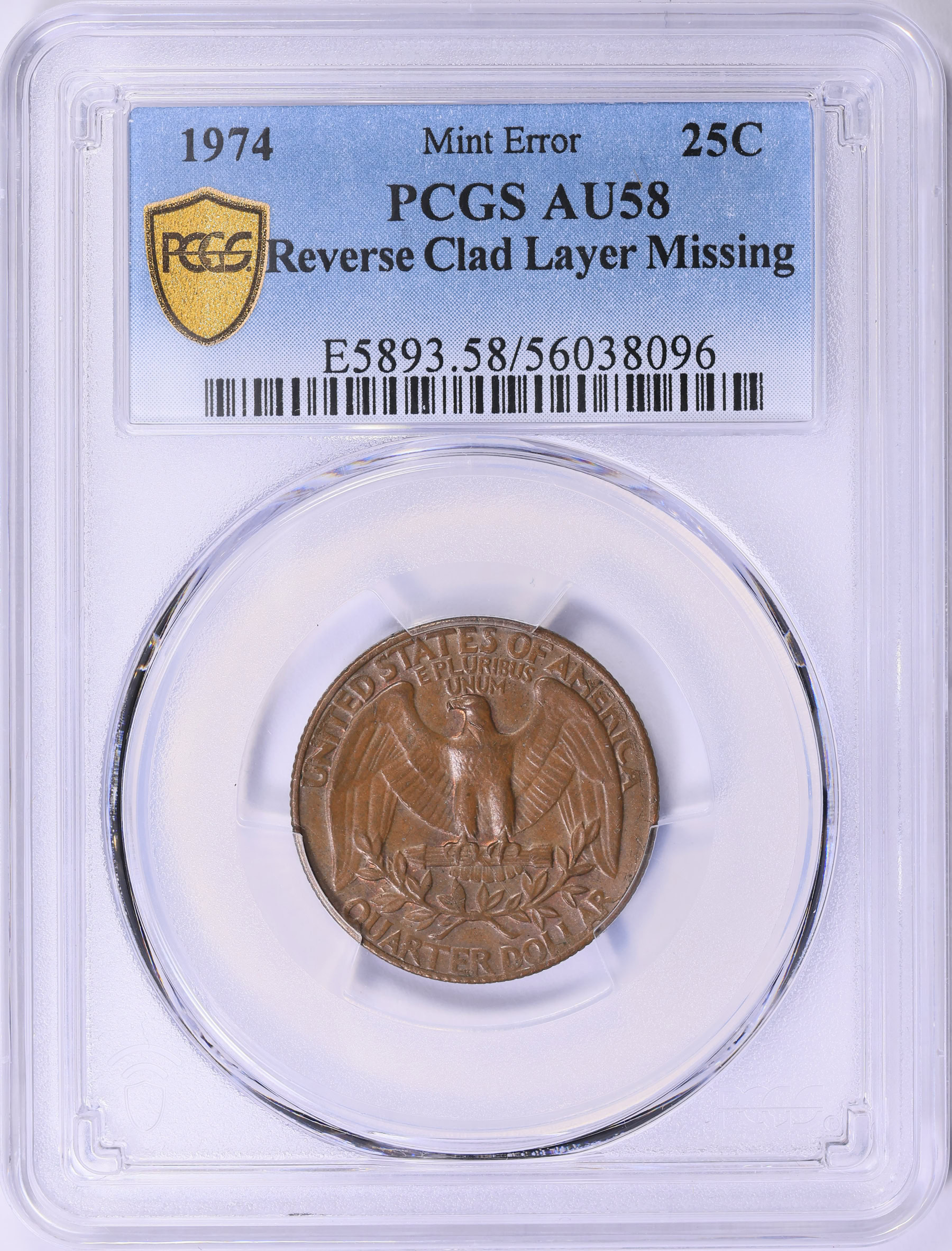 Mint Error 1974 Washington Quarter Reverse Clad Layer Missing PCGS