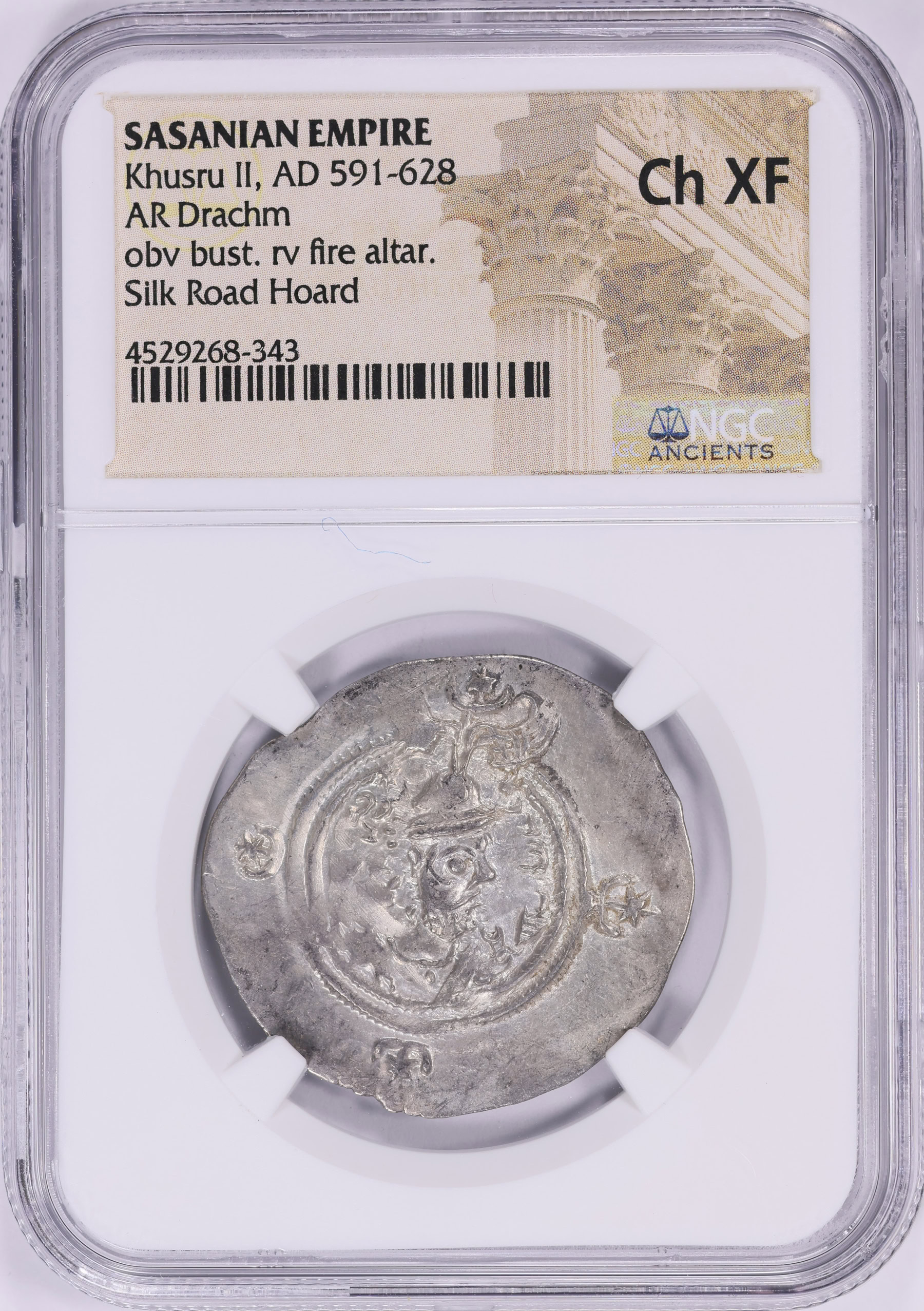 Ancient Sasanian Empire, Khusru II (A.D. 591-628) AR Drachm NGC Ch