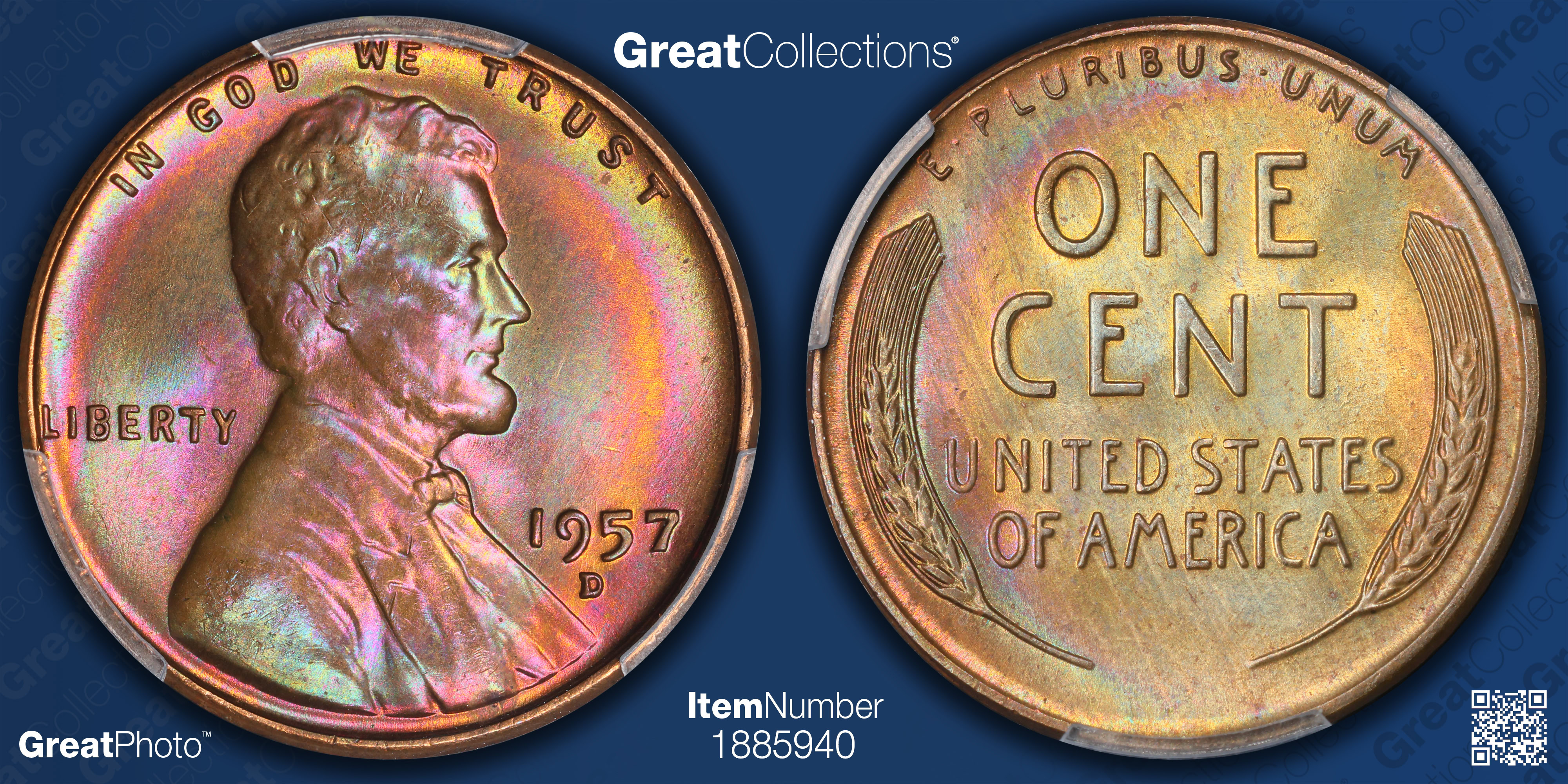 1957-D Lincoln Cent PCGS MS-67+ BN (CAC Green) (Toned) (Item