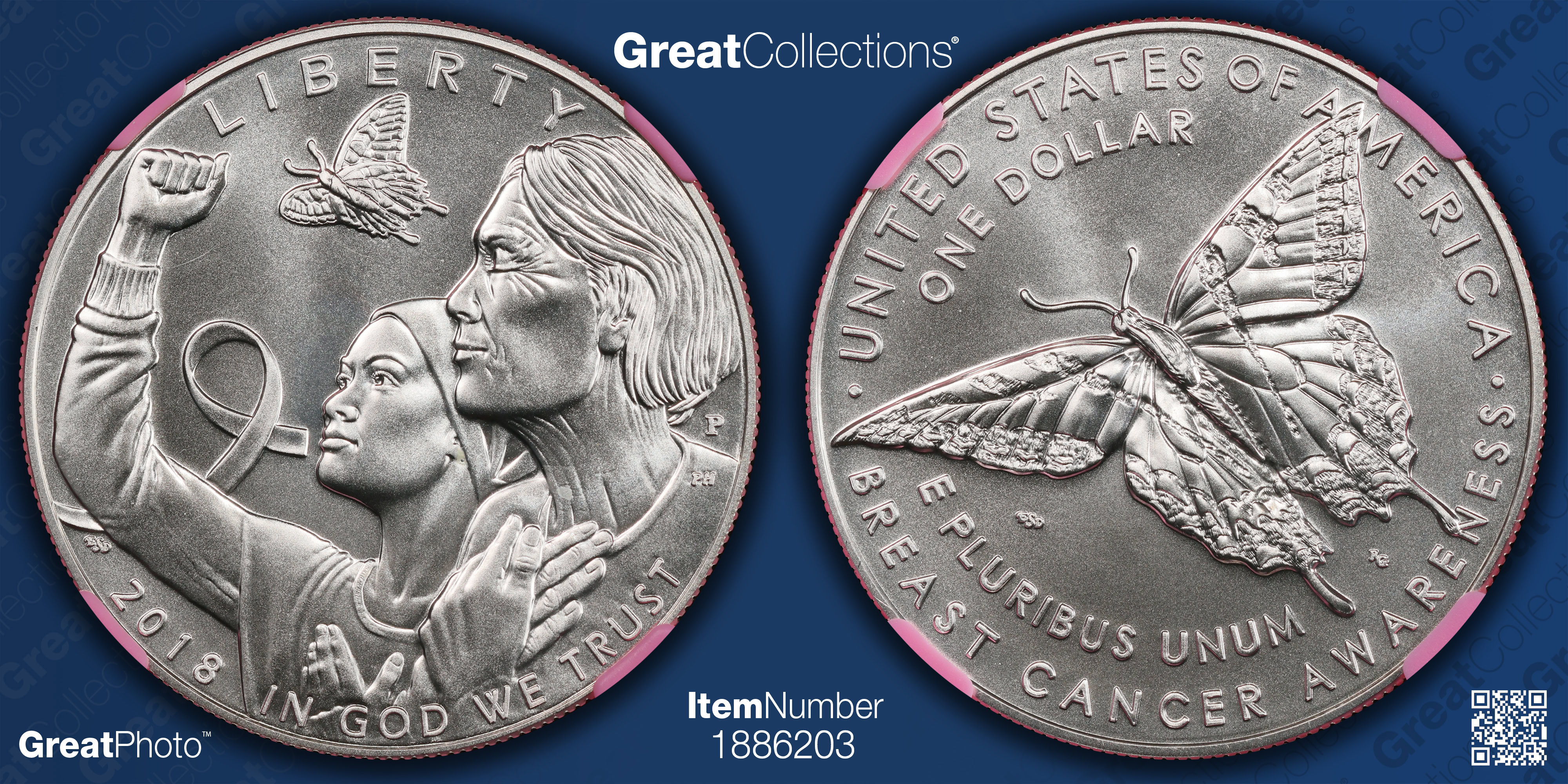 2018-P Breast Cancer Awareness Silver Dollar NGC MS-70 (Pink Frame