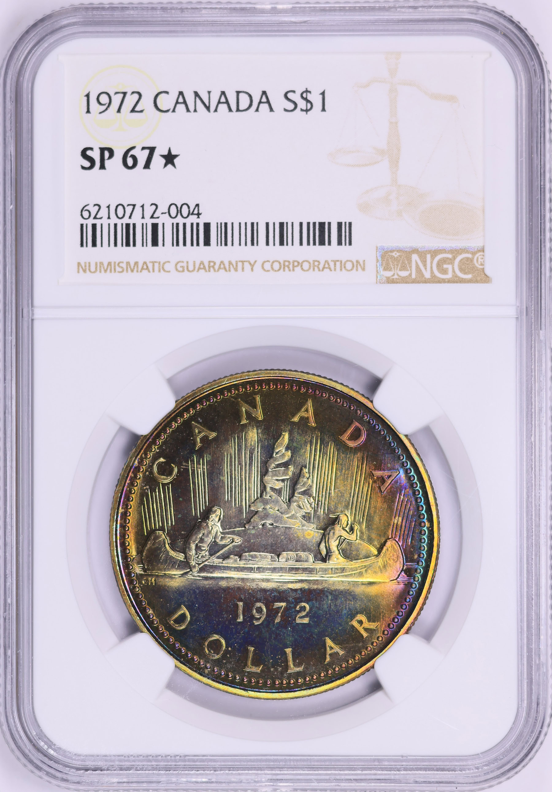 Canada 1972 Silver Dollar Voyageur KM-76.1 NGC SP-67 ☆ (Toned