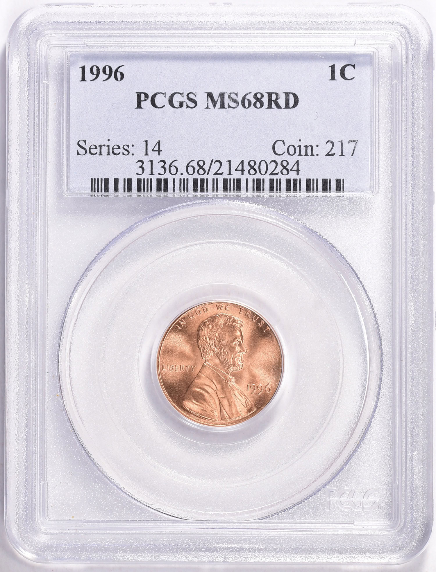 1996 Lincoln Cent PCGS MS-68 RD (Item 1886837) | GreatCollections