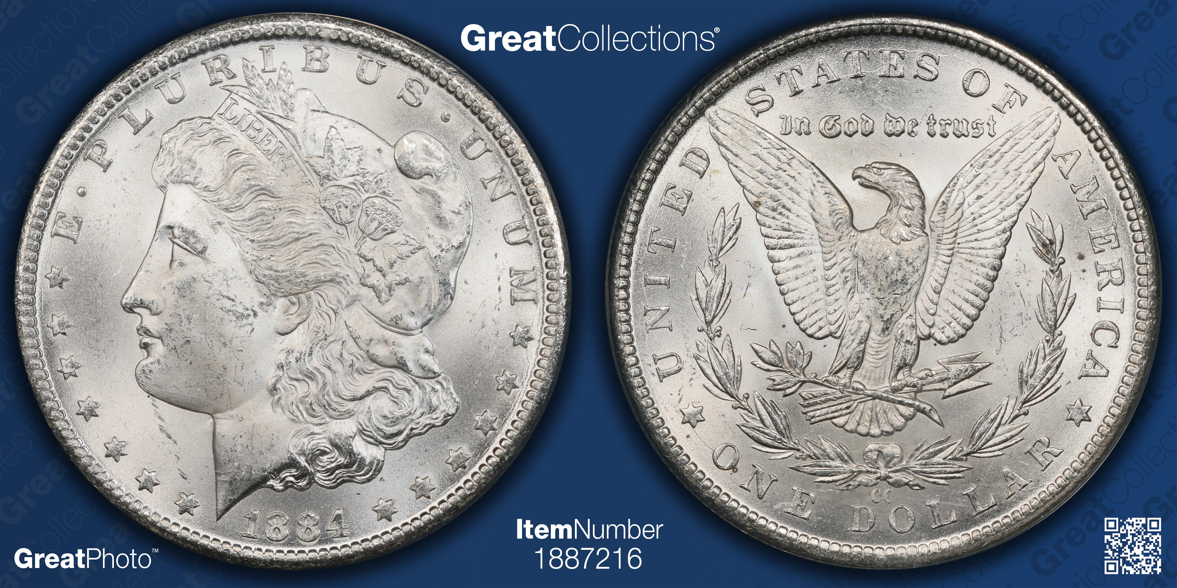 1884-CC Morgan Silver Dollar NGC MS-64 (Purple Bee Frame Holder