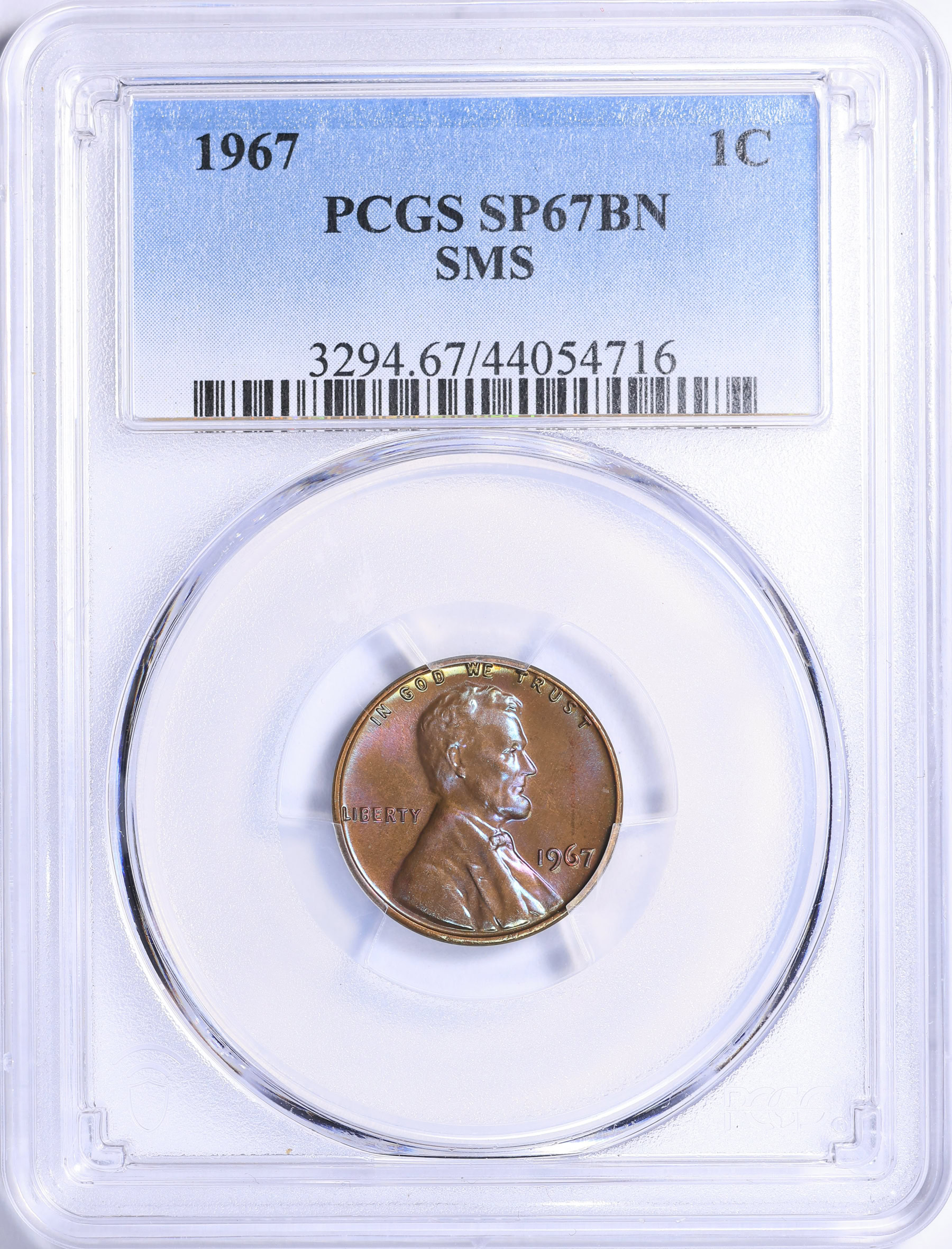 1967 Lincoln Cent SMS PCGS SP-67 BN (Toned) (Item 1888084