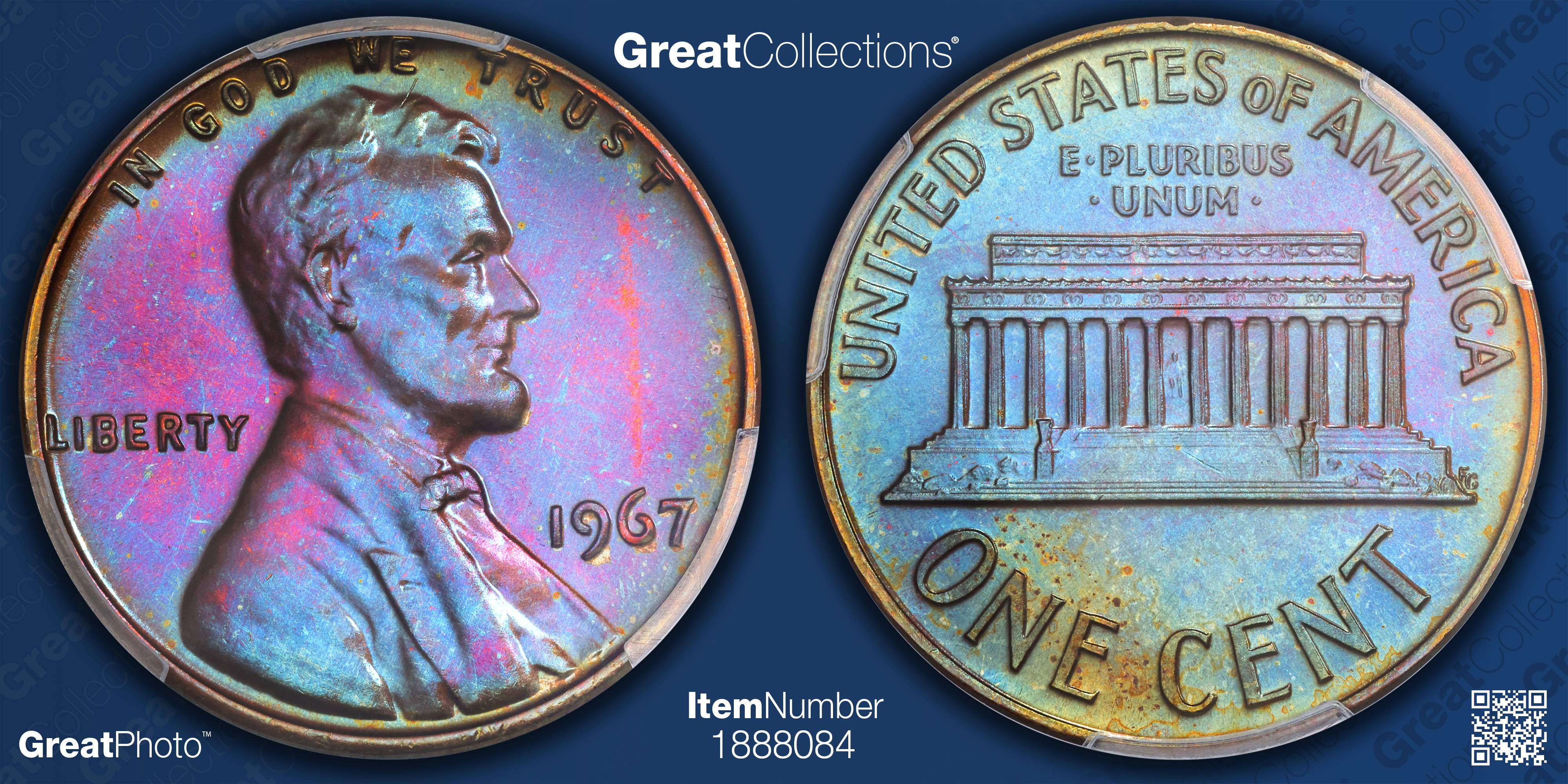 1967 Lincoln Cent SMS PCGS SP-67 BN (Toned) (Item 1888084