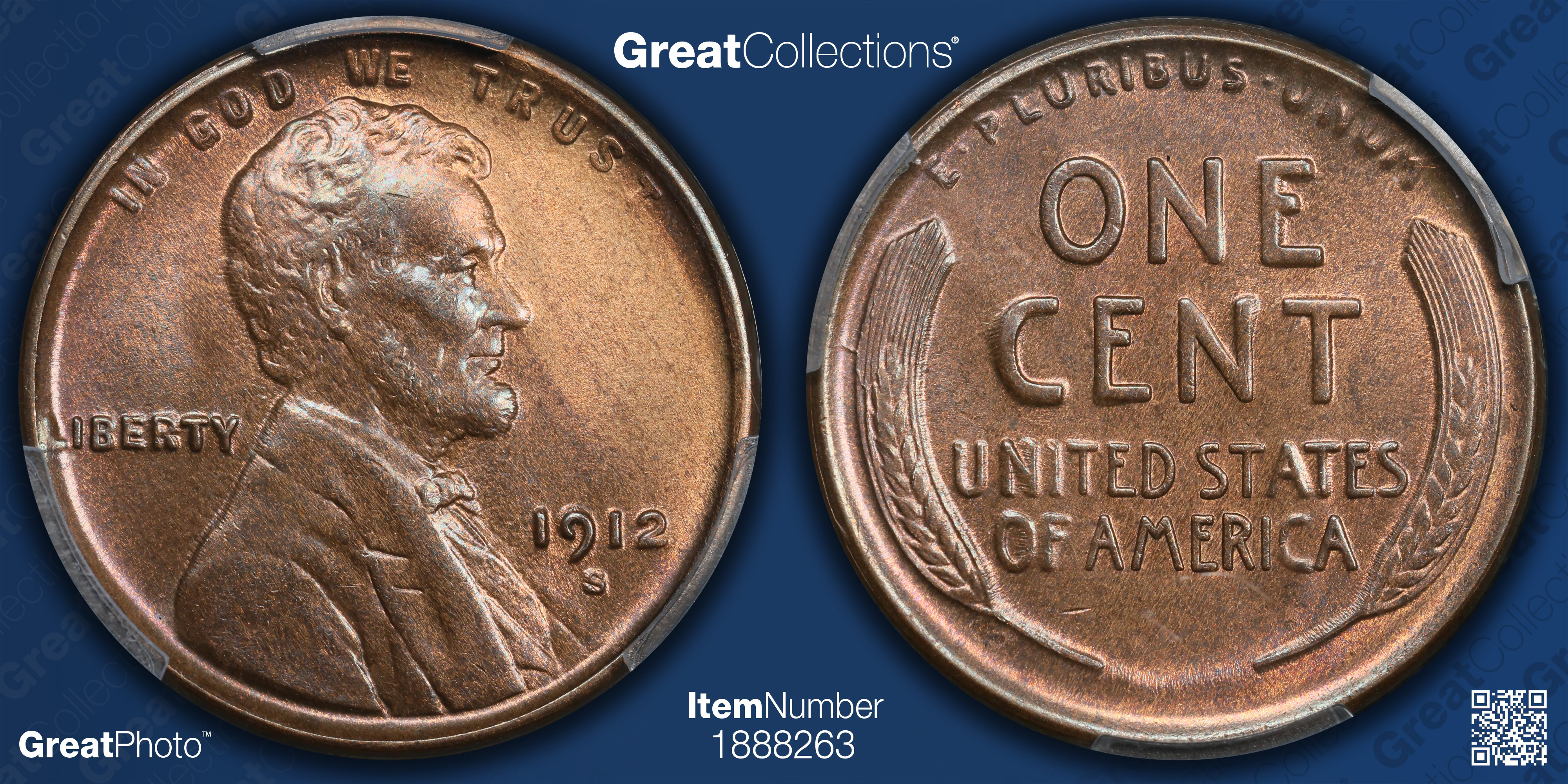 1912-S Lincoln Cent PCGS MS-64+ BN (CAC Green) (Item 1888263