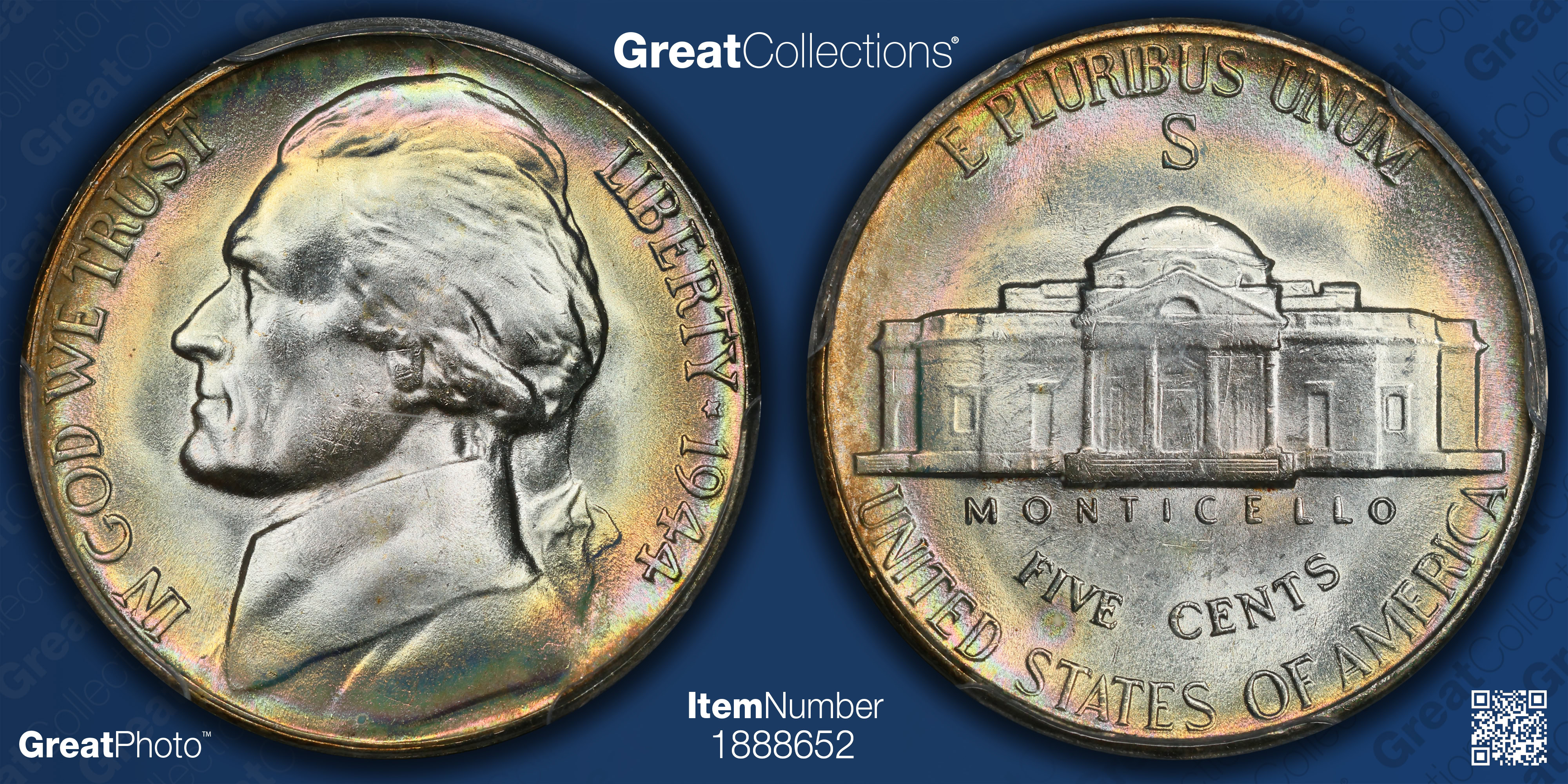 1944-S Jefferson Nickel PCGS MS-66+ (Toned) (Item 1888652