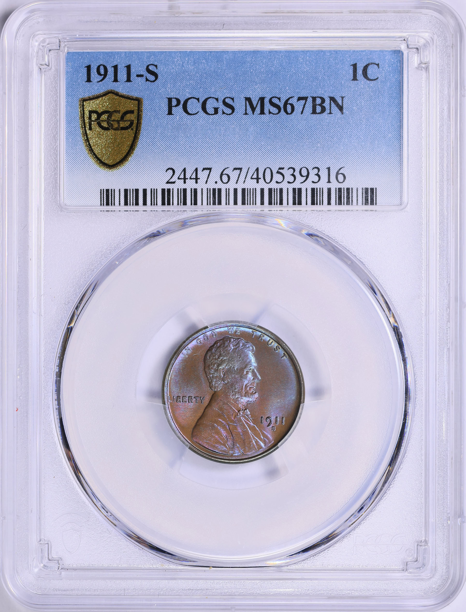 1911-S Lincoln Cent PCGS MS-67 BN (Toned) (Item 1888757