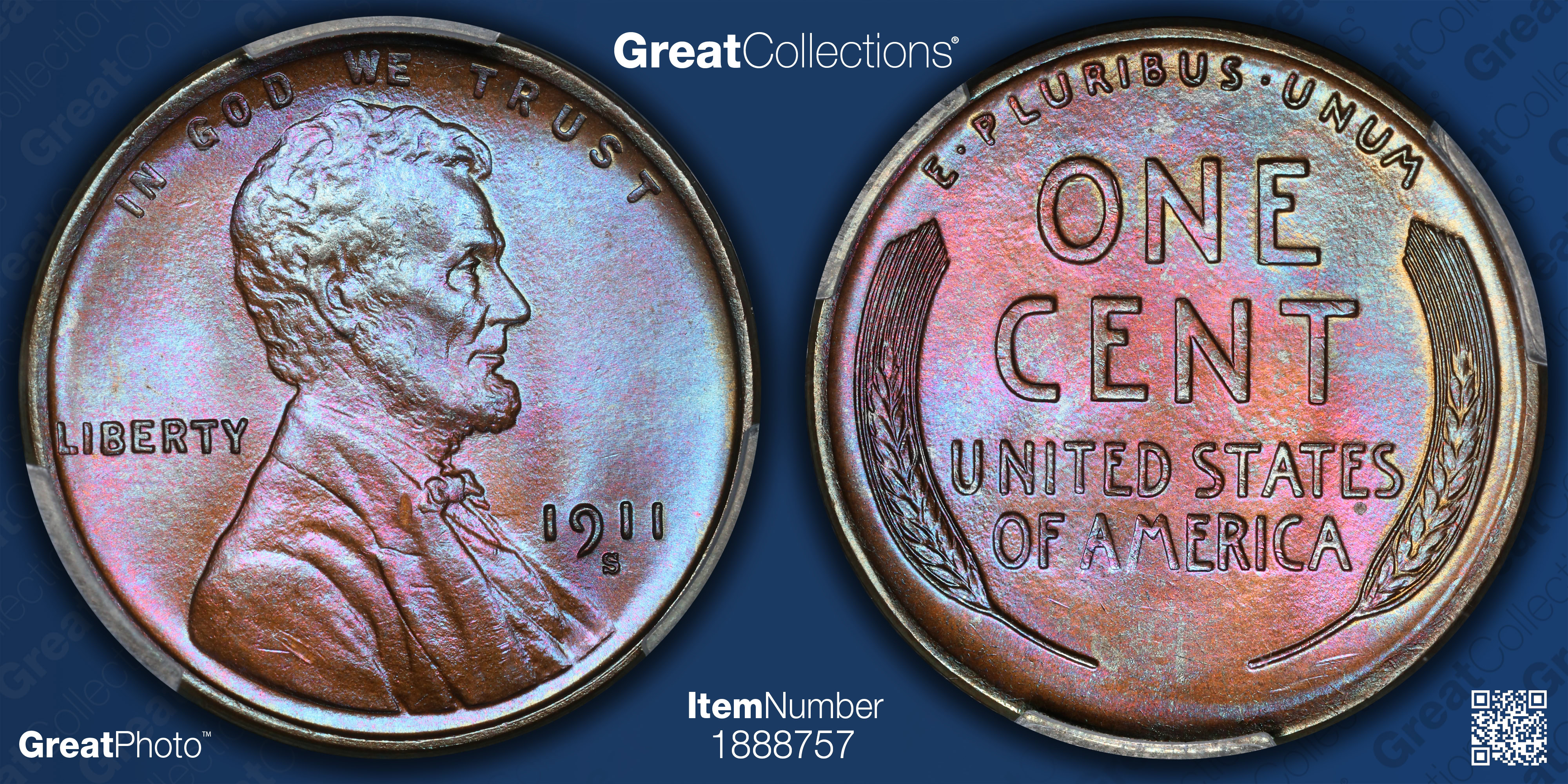 1911-S Lincoln Cent PCGS MS-67 BN (Toned) (Item 1888757