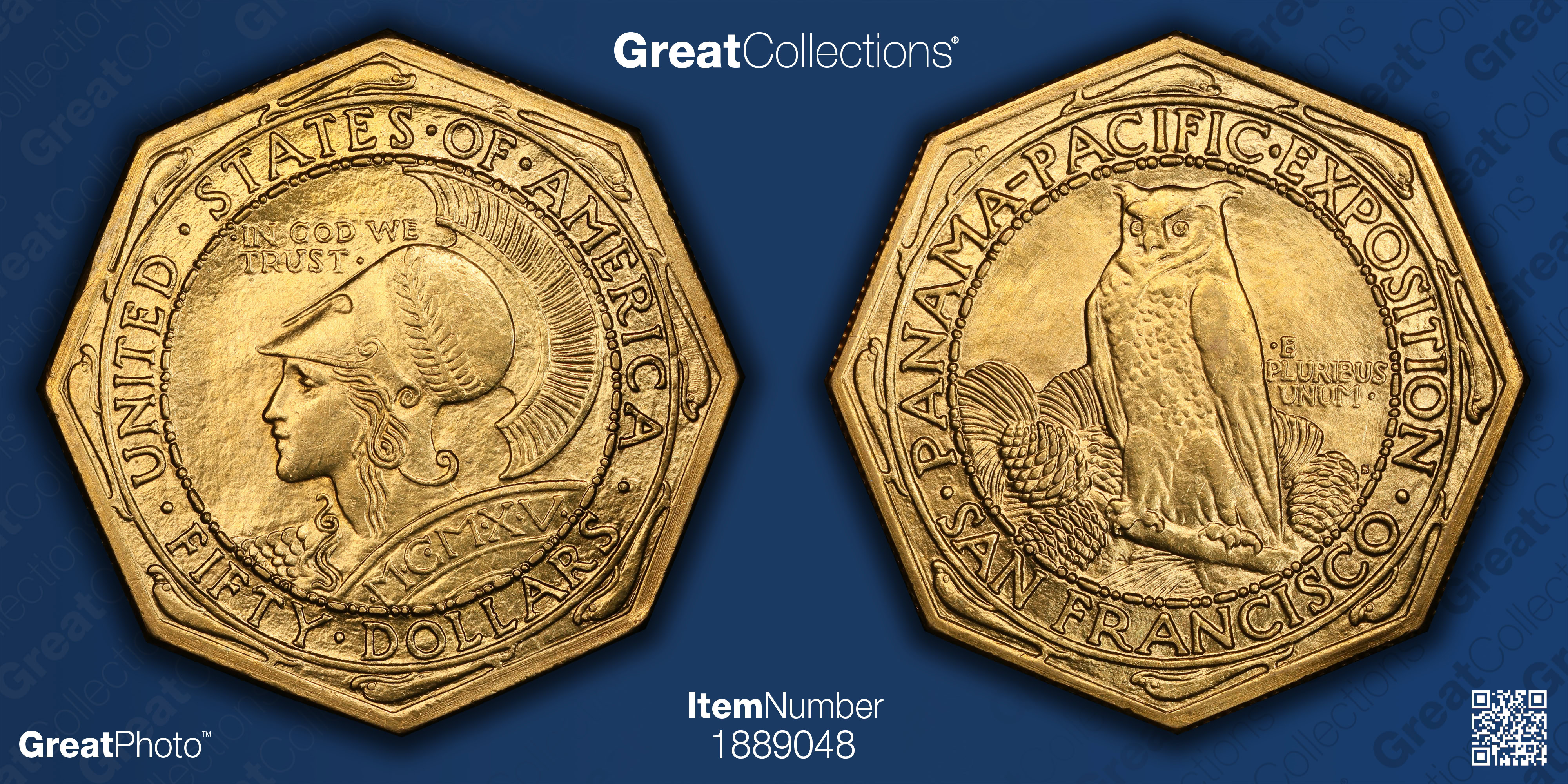 1915-S Panama-Pacific Exposition $50 Gold, Octagonal PCGS MS-63