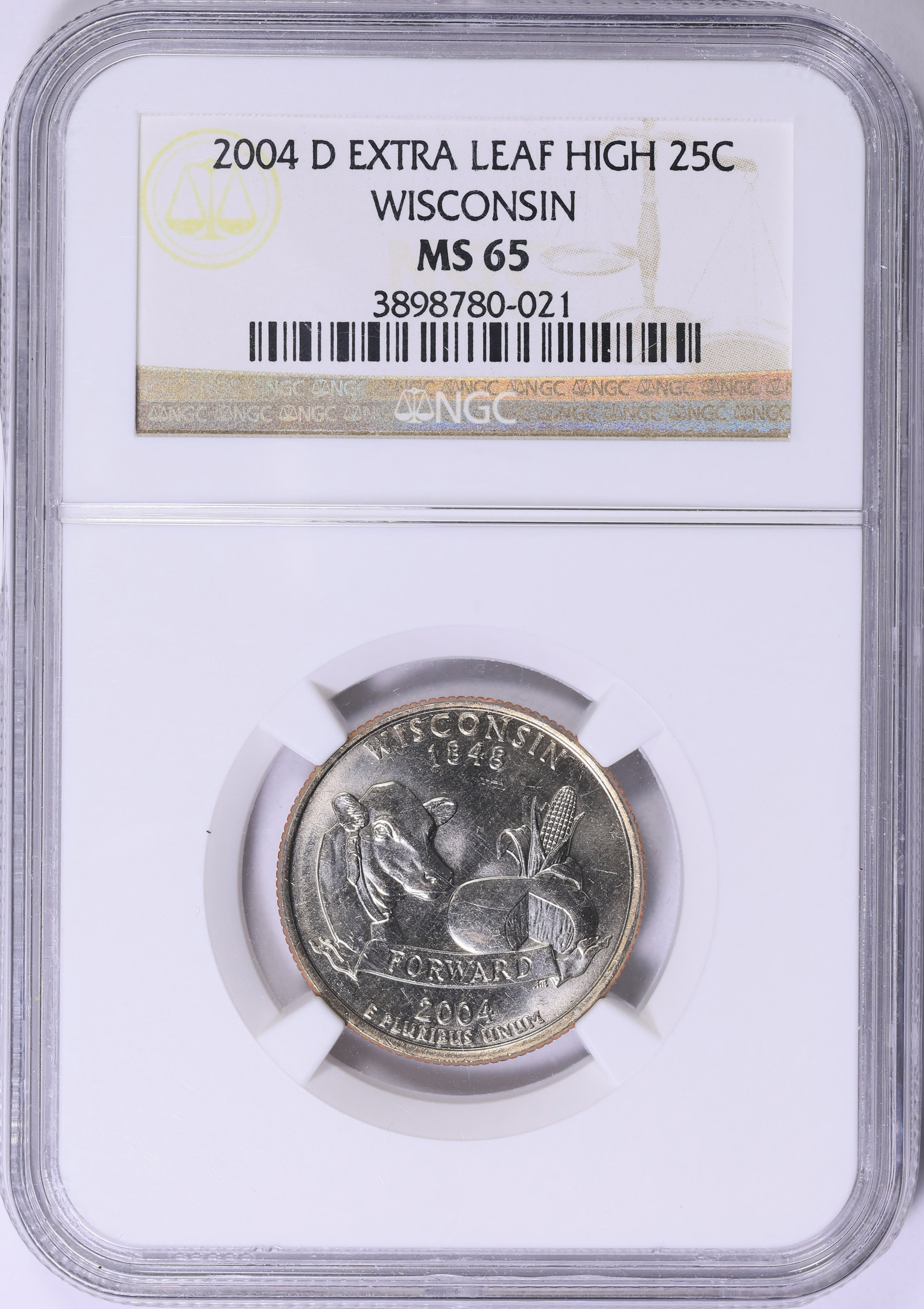 2004-D State Quarter Wisconsin Extra Leaf High NGC MS-65 (Item 1889107 ...