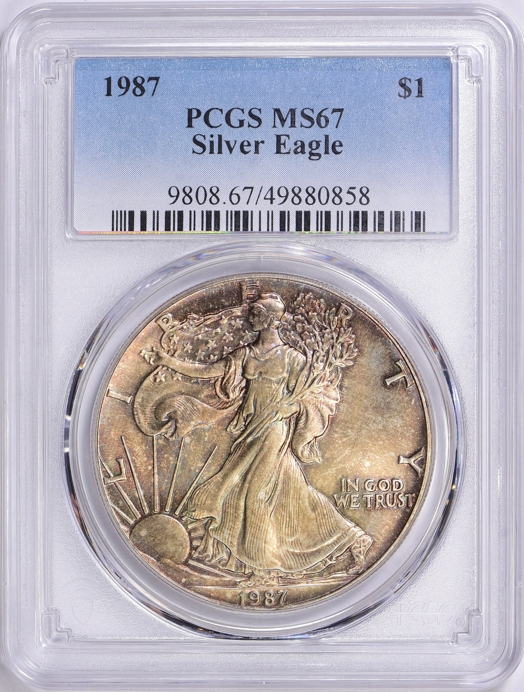 1987 $1 Silver Eagle PCGS MS-67 (Toned) (Item 1889568
