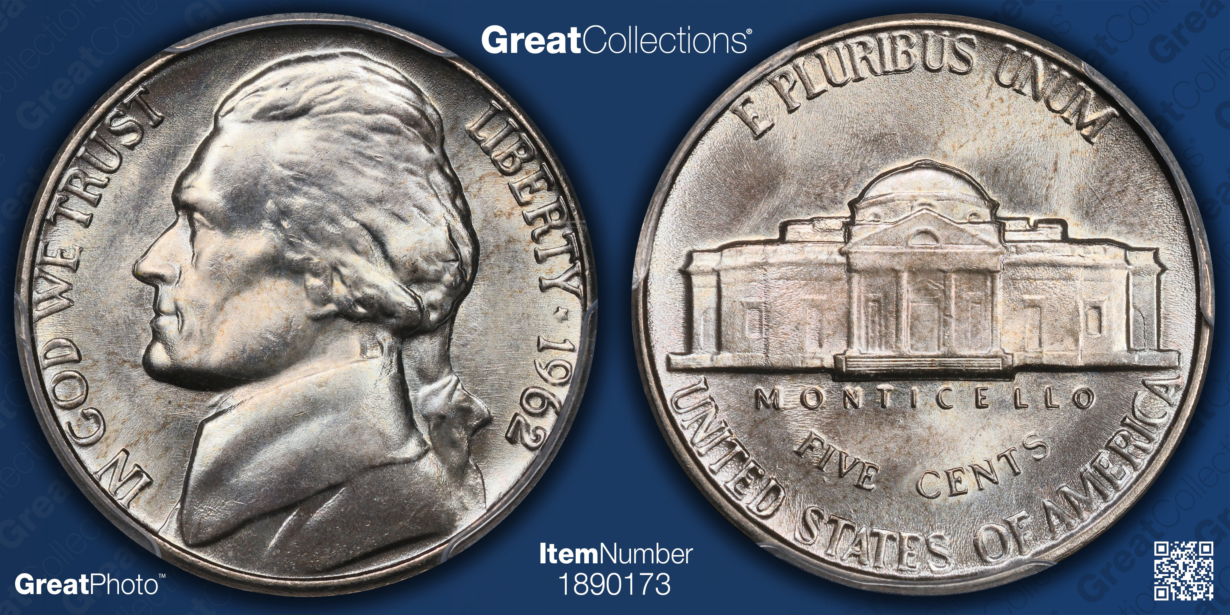 1962 Jefferson Nickel PCGS MS-67+ FS (Toned) (Item 1890173