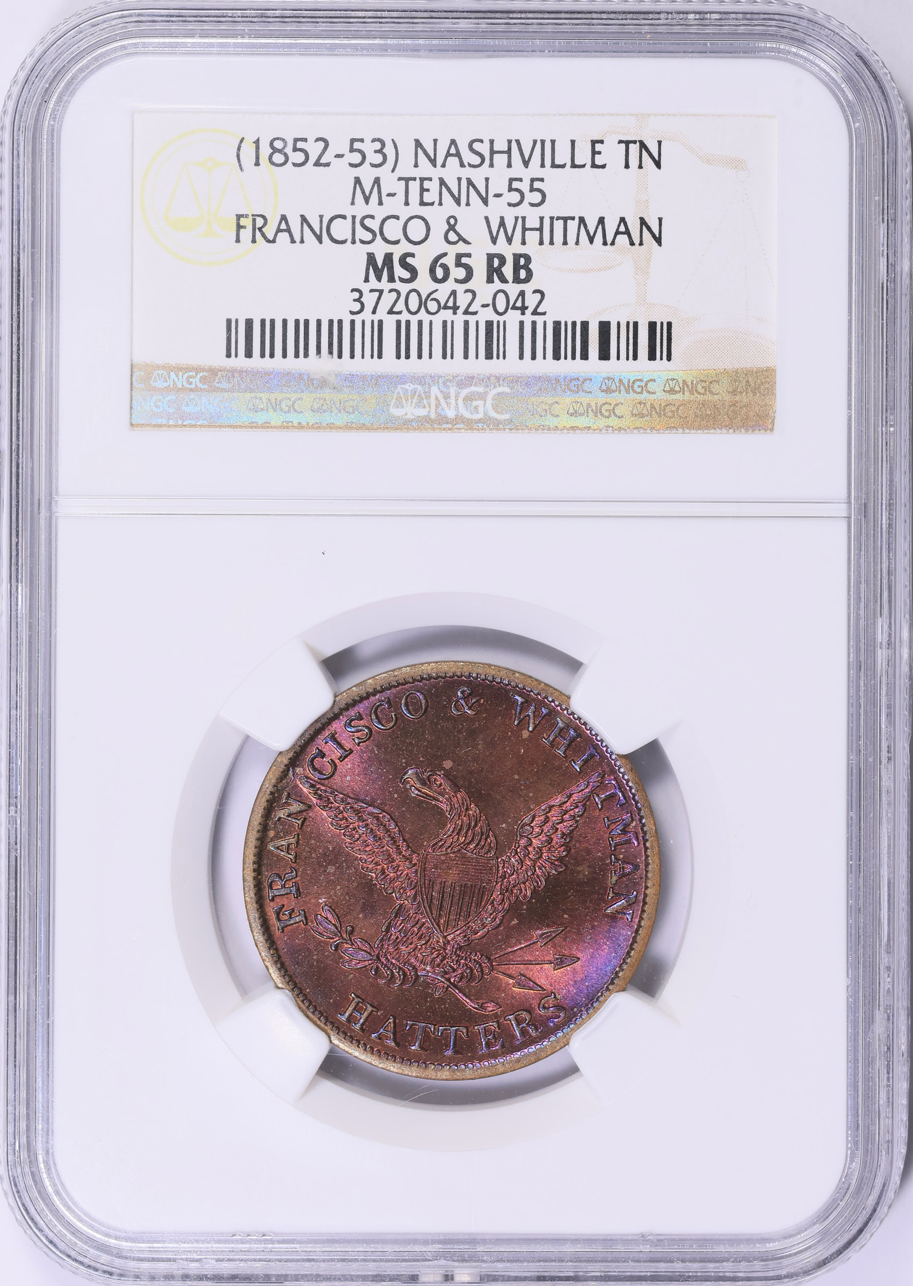 1852-53) Nashville, Tennessee Francisco & Whitman M-Tenn-55 NGC MS