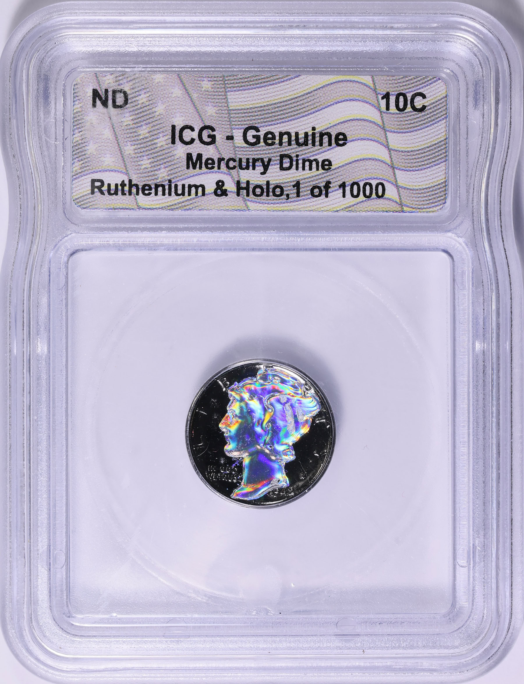 1942 Mercury Dime Black Ruthenium and Holo Clad Token ICG Genuine