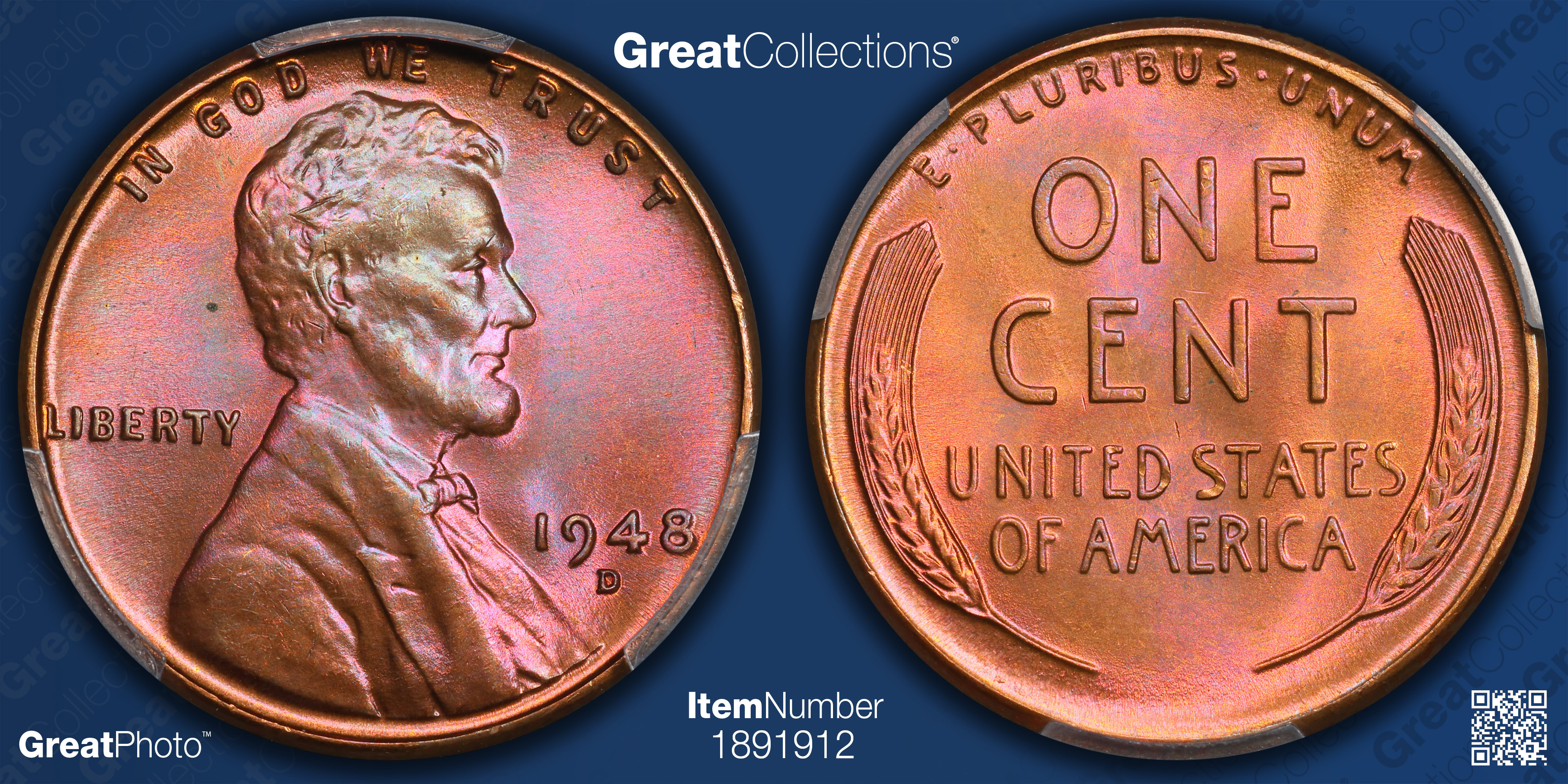 1948-D Lincoln Cent PCGS MS-67 RB (Toned) (Item 1891912
