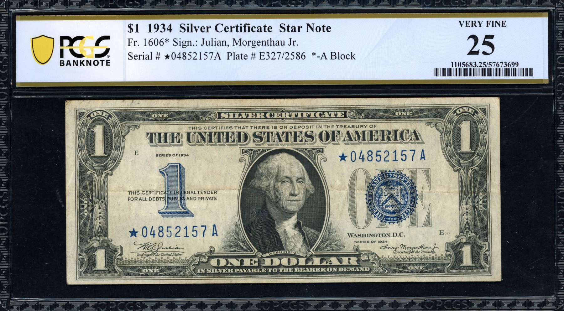 Fr. 1606* (*A Block) 1934 $1 Silver Certificate Star Note Julian ...