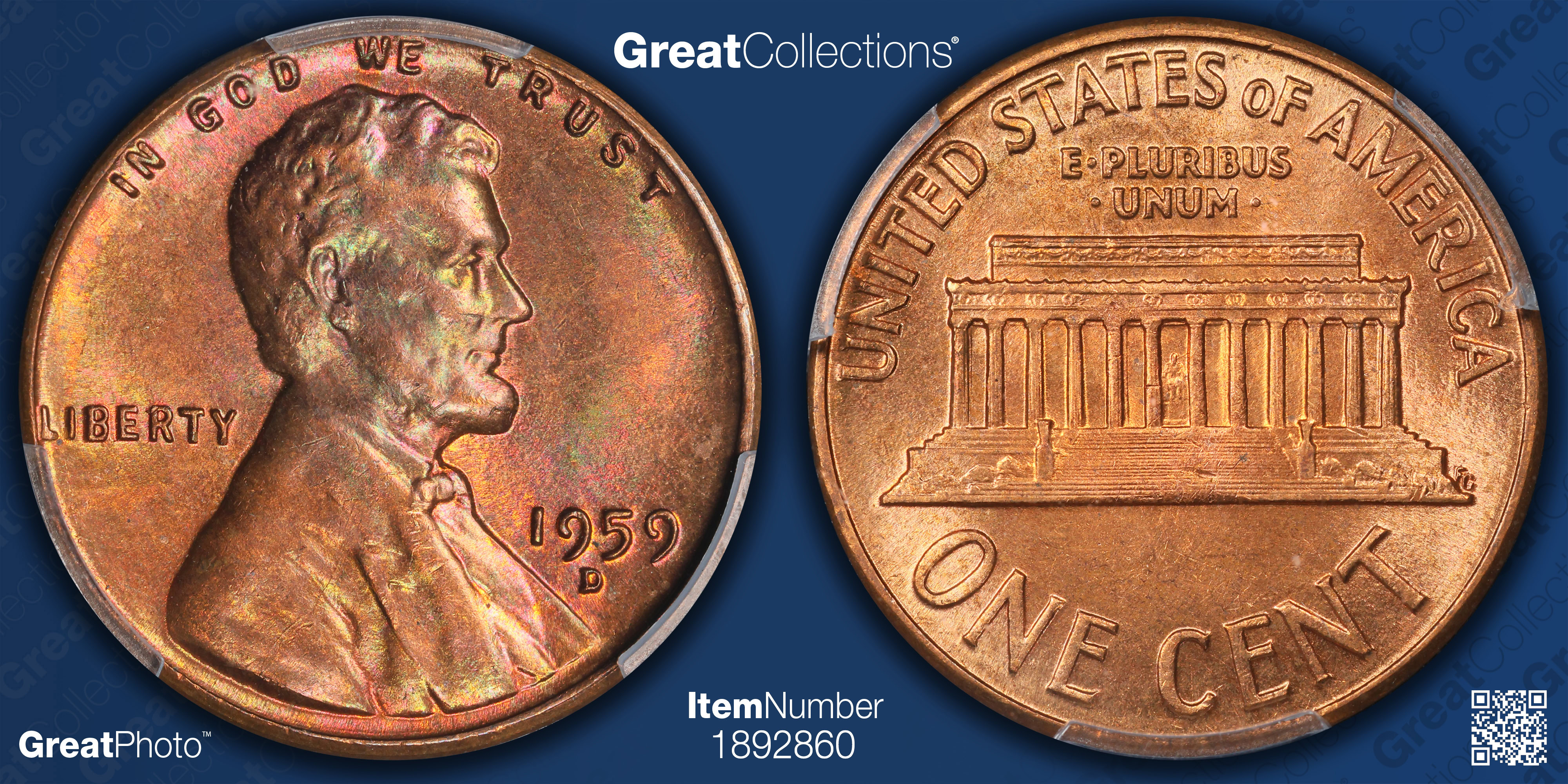 1959-D Lincoln Cent PCGS MS-66 RB (Toned) (Item 1892860