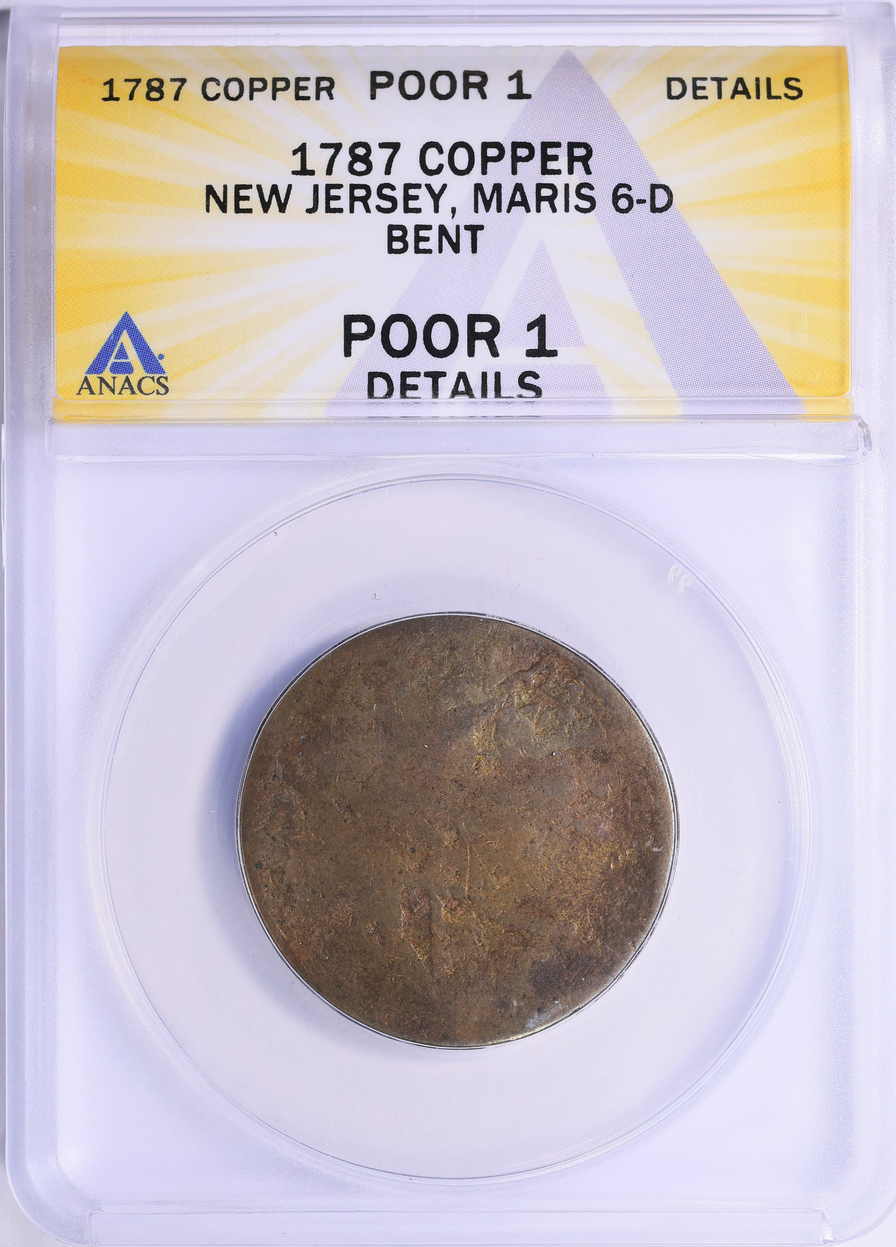 1787 NJ New Jersey Copper Maris 6-D ANACS PO-1 Details (Item