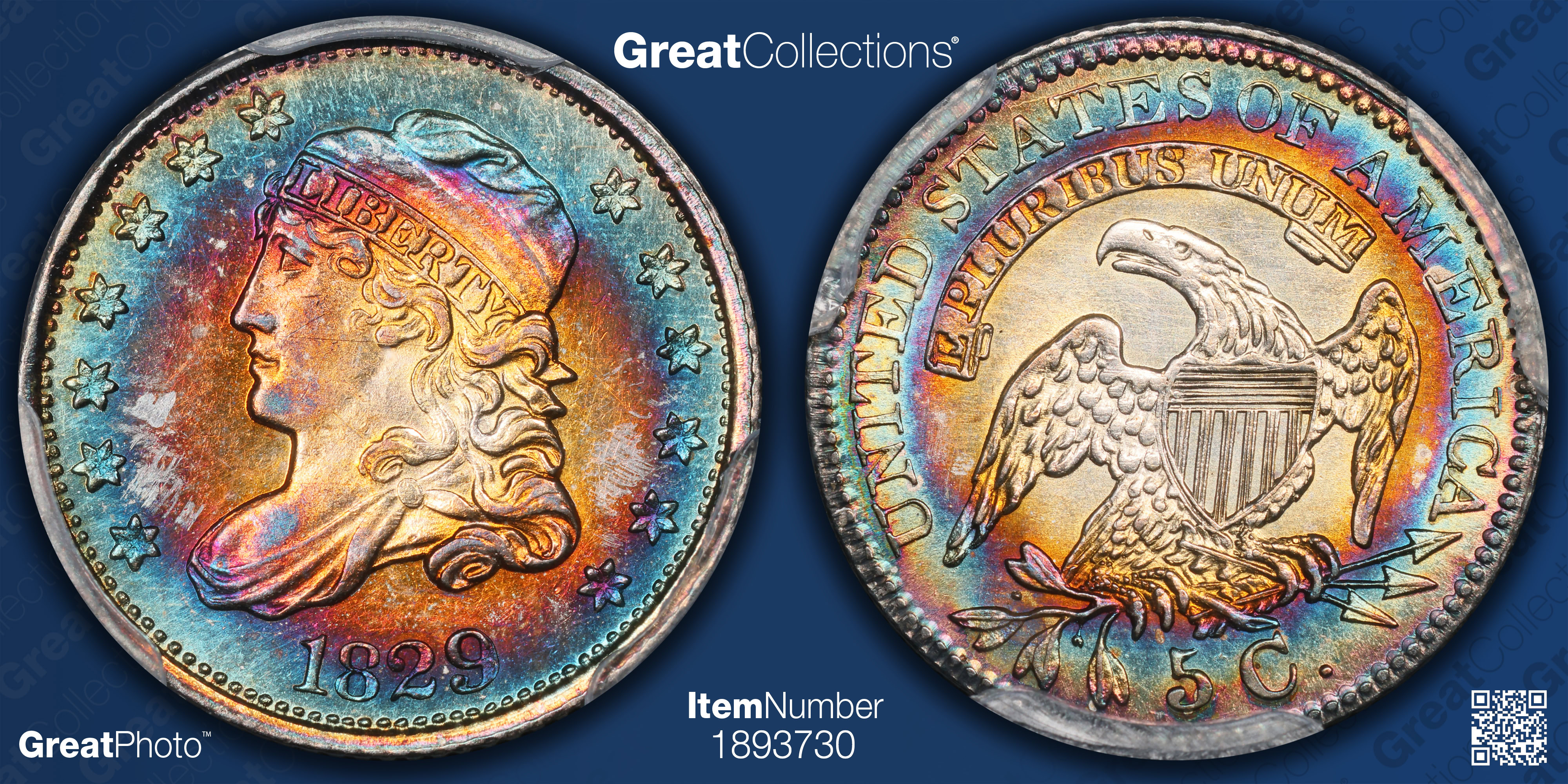 1829 Capped Bust Half Dime PCGS MS-64+ (Toned) (Item 1893730