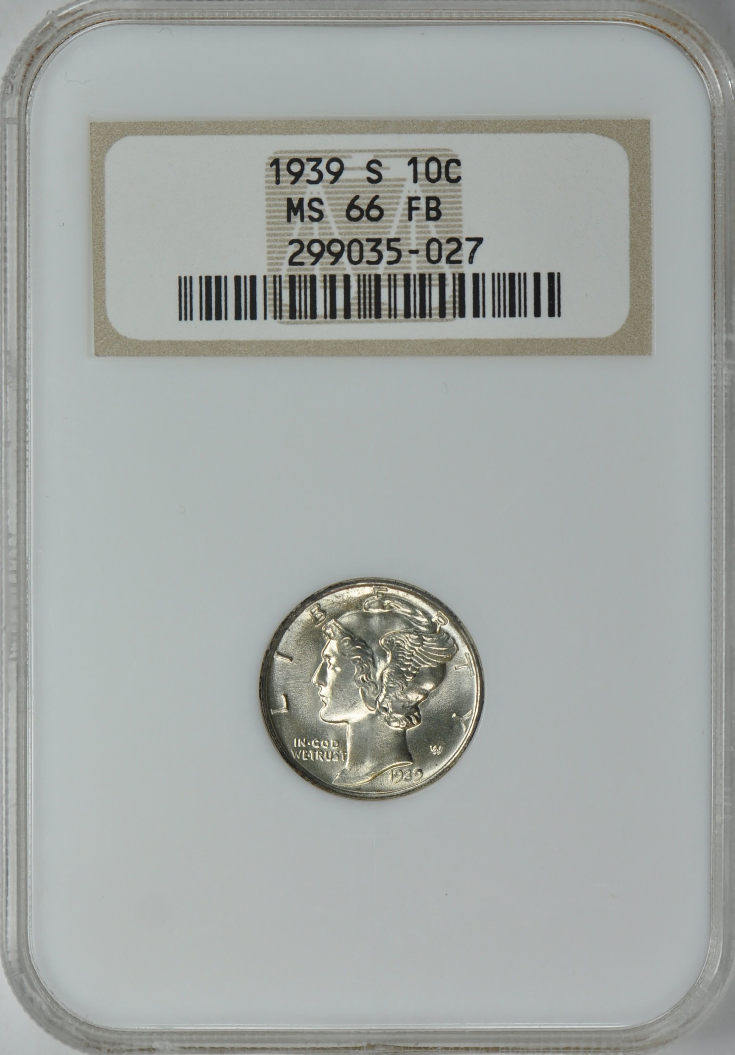 1939-S Mercury Dime NGC MS-66 FB OH (Item 189461