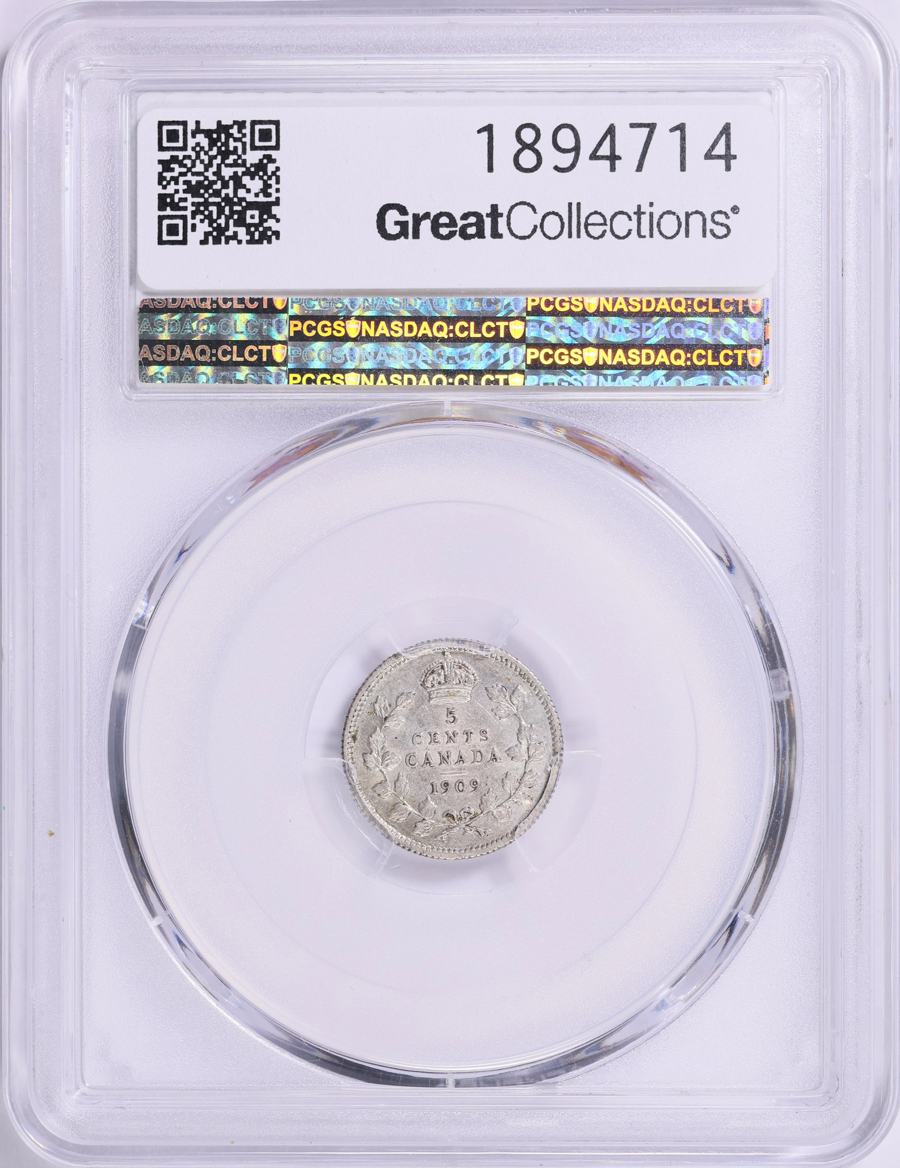 Canada 1909 Silver 5 Cents Round Leaves Bow Tie KM-13 PCGS AU-55 (Item ...