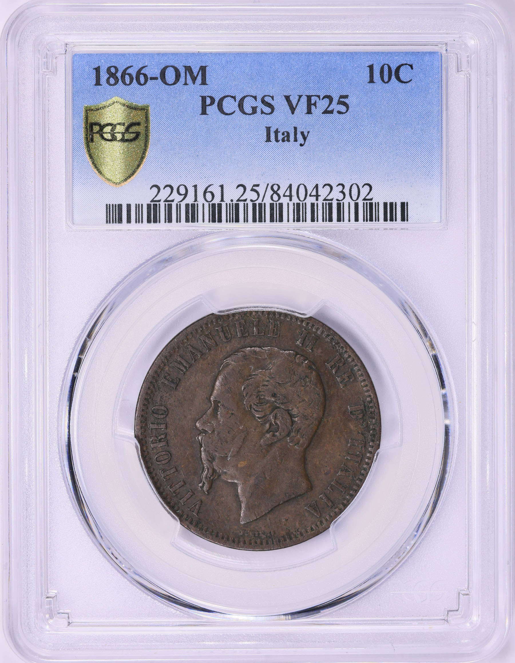 Italy 1866-OM 10 Centesimi KM-11.5 PCGS VF-25 (Item 1894786