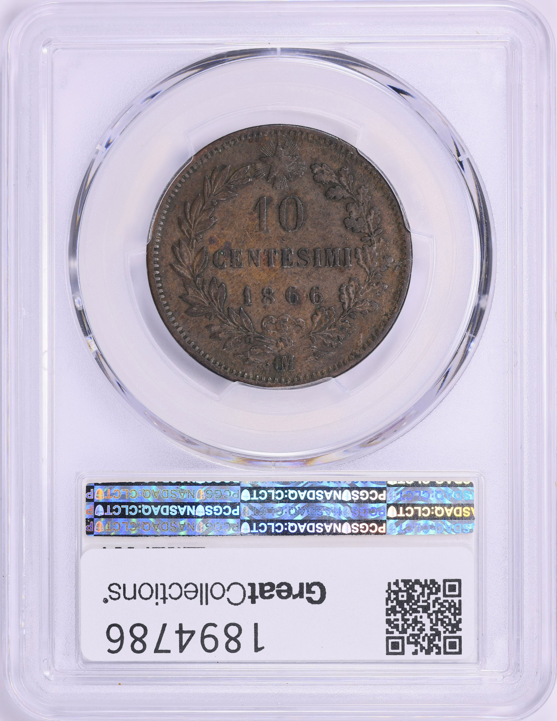 Italy 1866-OM 10 Centesimi KM-11.5 PCGS VF-25 (Item 1894786