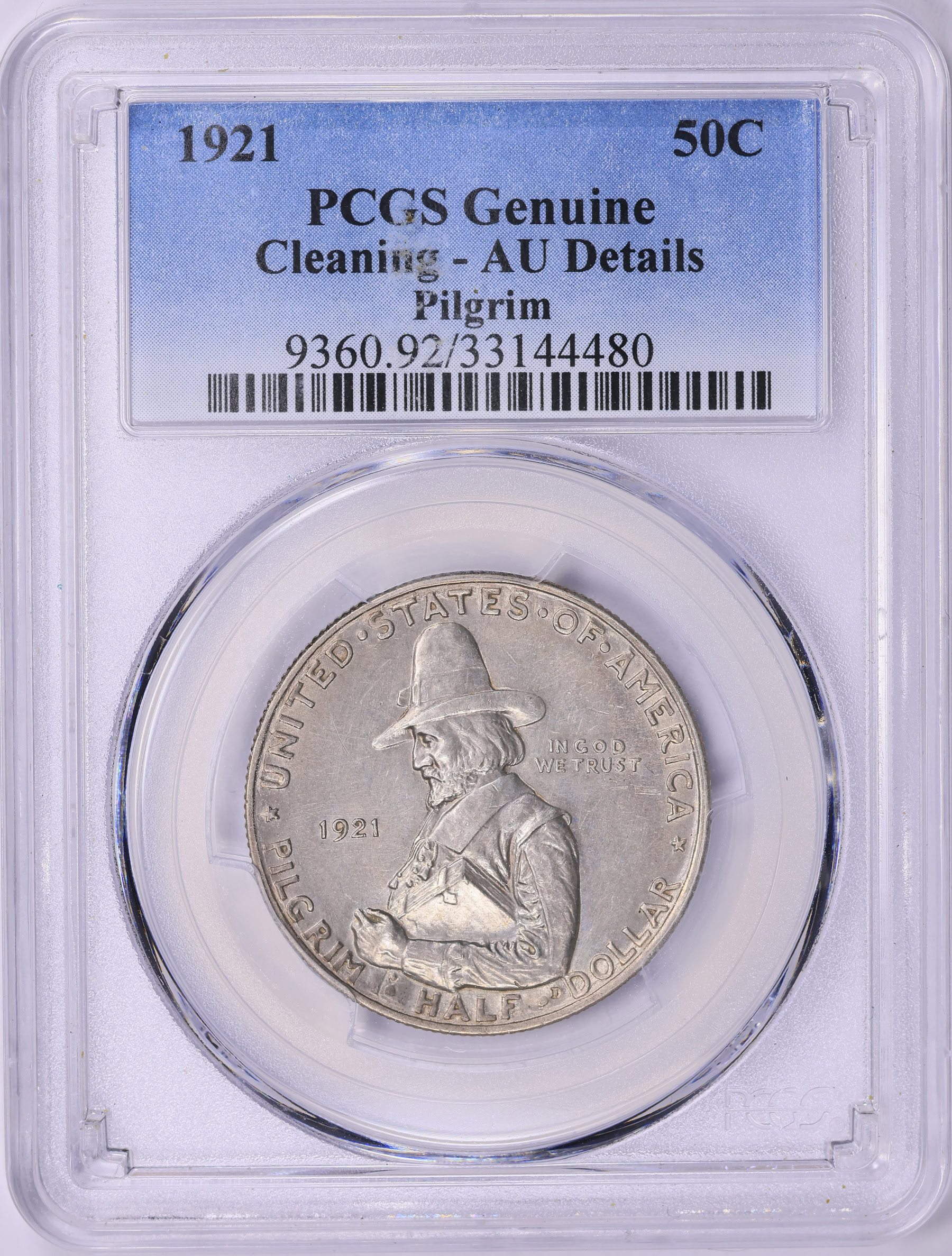 1921 Pilgrim Tercentenary Half Dollar PCGS Genuine AU Details